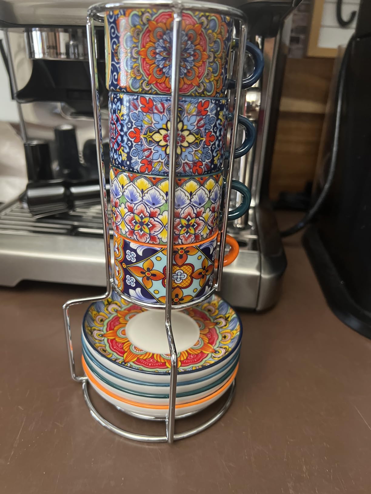 vancasso 2.5 Oz Stackable Espresso Cups with Saucers and Metal Stand Set of 4,Bohemian Ceramic Cappuccino Cups - Microwave and Dishwasher Safe, Perfect For Tea, Espresso, Latte, Cafe-01 customer photo 1
