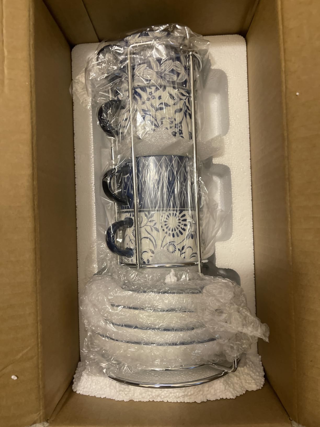 vancasso 2.5OZ Espresso Cups Set of 4, Porcelain Stackable Cappuccino Cups, Demitasse Coffee Cups and Saucers Set with Metal Stand for Specialty Drinks, Series SELENE (Vintage Blue, 2.5 Ounce) customer photo 1