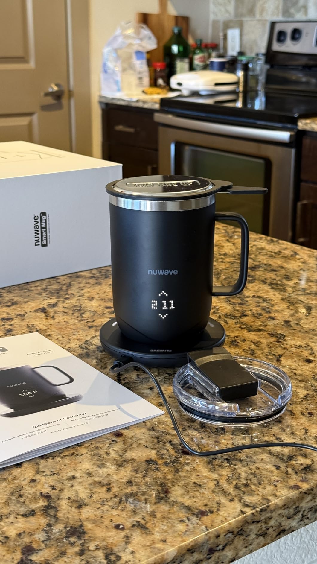 Nuwave Smart Heated Coffee Mug Rechargeable, 16oz Self Heating Temperature Control Mug with LED Display, Custom Brew Modes, Double-Wall Vacuum Insulation, 5-Hour Battery Life, Auto Shut-Off customer photo 2