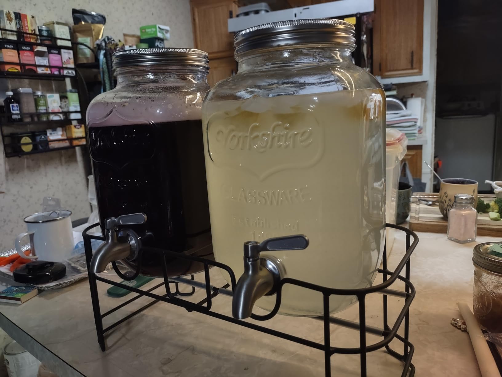 KIKCOIN 1 Gallon Glass Drink Dispensers for Parties, 2 Pack Leakproof Beverage Dispenser with Stand & 18/10 Stainless Steel Spigot & Filter -for Lemonade, Juice, Sun Tea, Punch- ALL DISHWASHER SAFE customer photo 2