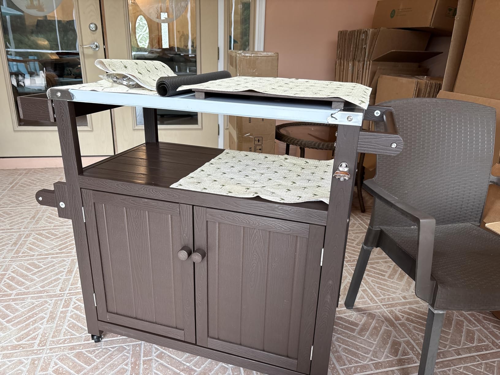 Weatherproof HIPS Outdoor Kitchen Island with Stainless Steel Top & Storage Cabinet, Movable Prep Table with Wheels for BBQ Food Prep, Outdoor Grill Cart for Parties, Grey customer photo 2