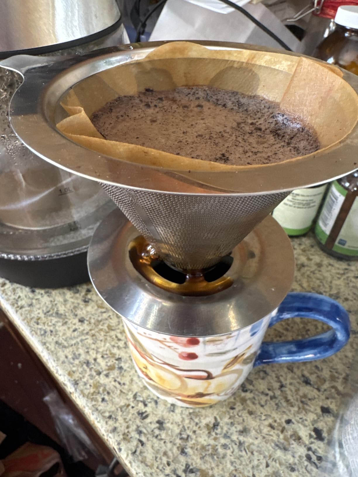 Pour Over Coffee Dripper, Stainless Steel Coffee Filter, Paperless Reusable Coffee Filter, Double Micromesh 600 Mesh Strainer Coffee Maker with Heat-Resistant Silicone Handle & Base customer photo 1