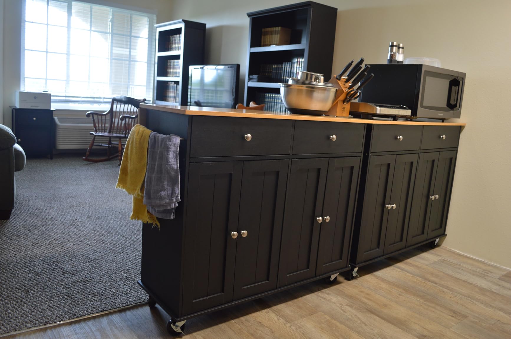 Shintenchi Kitchen Island with Drop Leaf, Rolling Kitchen Cart with Storage on Wheels, Table Bar Cart for Kitchen with Towel Rack & Seating Area for Dining Room, White customer photo 2