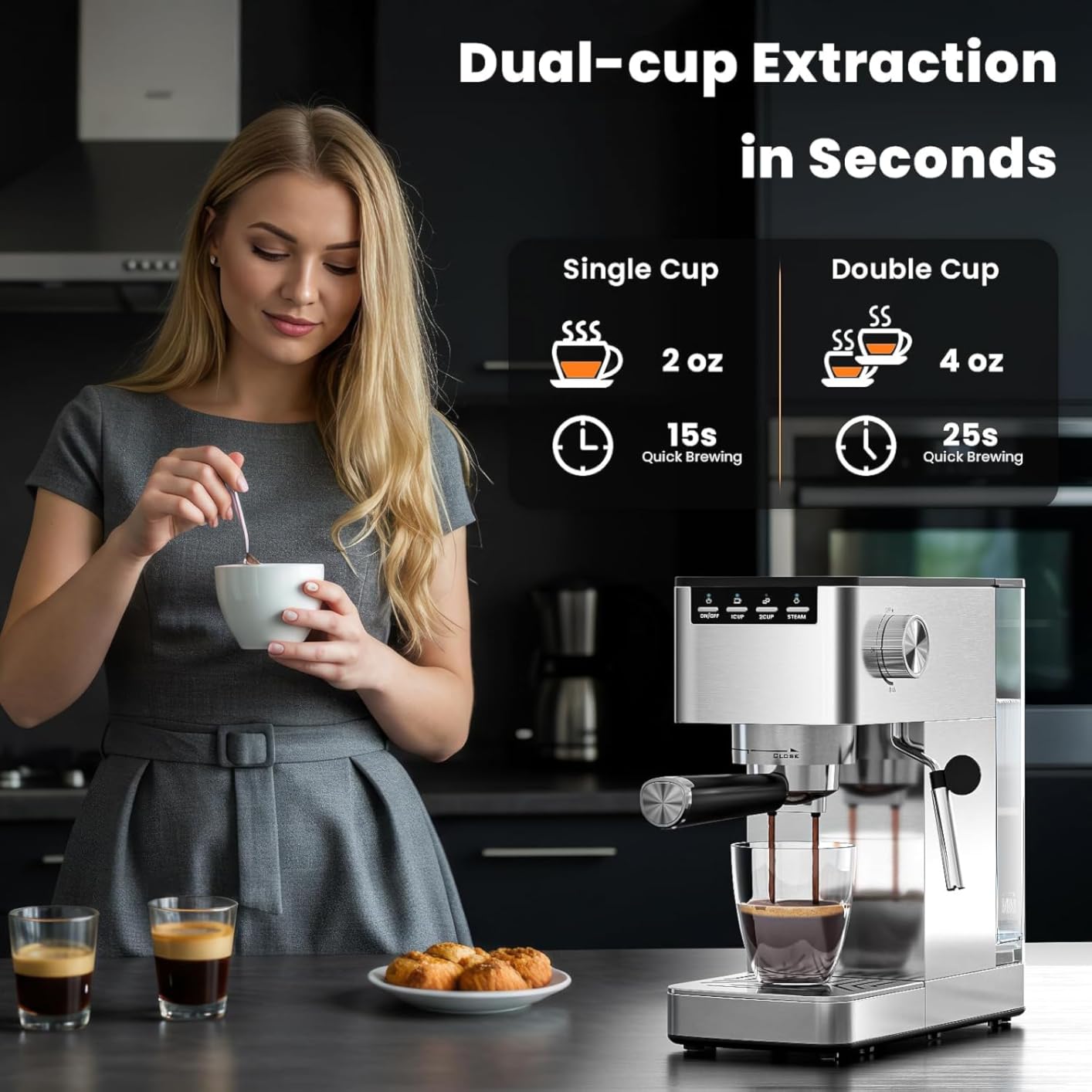 Espresso Machine with Milk Frother, Compact Coffee Maker for Home, Cappuccino & Latte, 15 Bar Pump, Dual Stainless Steel Filters, LED Touch Screen, Removable Water Tank & Drip Tray customer photo 1
