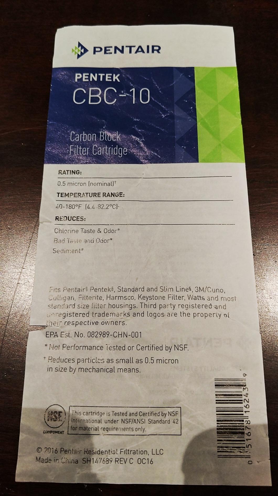 Pentair Pentek CBC-10 Carbon Water Filter, 10-Inch, Under Sink Carbon Block Replacement Cartridge with Bonded Powdered Activated Carbon customer photo 2