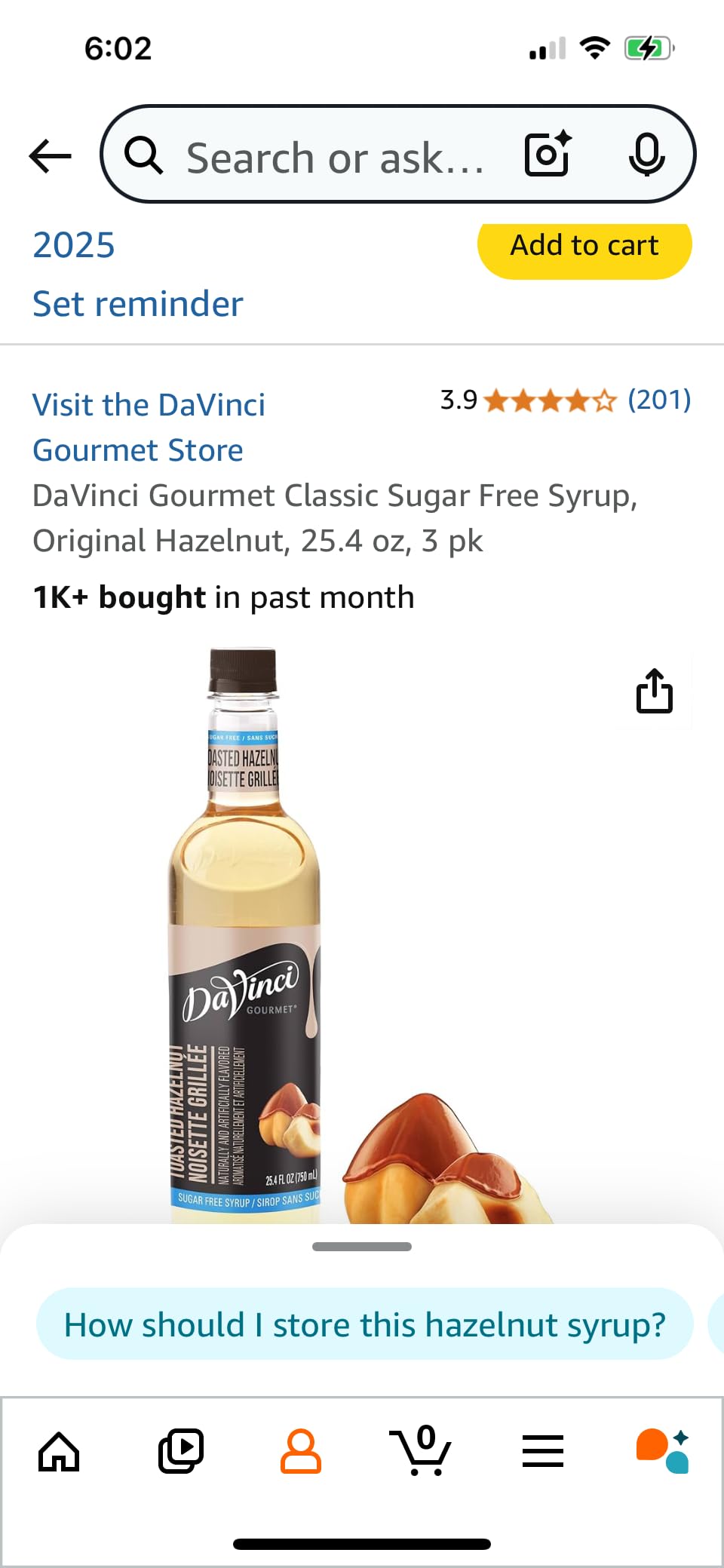 DaVinci Gourmet Sugar-Free Original Hazelnut Syrup, 25.4 Fluid Ounces customer photo 1