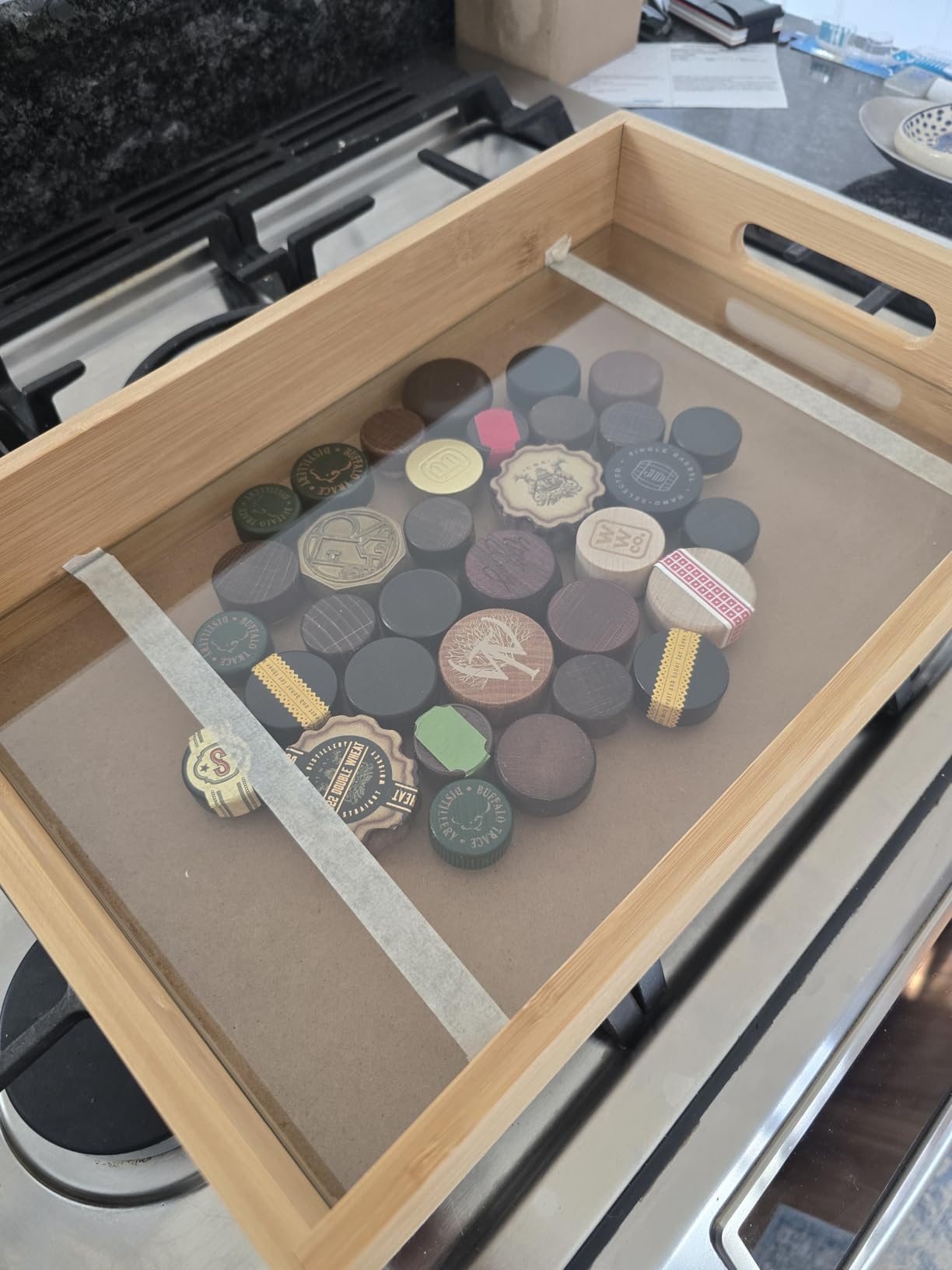 Oenophilia Greenophile Bamboo Cork Service Tray Kit with Handles, 100% Bamboo, Glass Pane, Serving Platter for Wine, Beer, Charcuterie, Appetizers, and More, Do-it-Yourself, Corks NOT Included customer photo 2