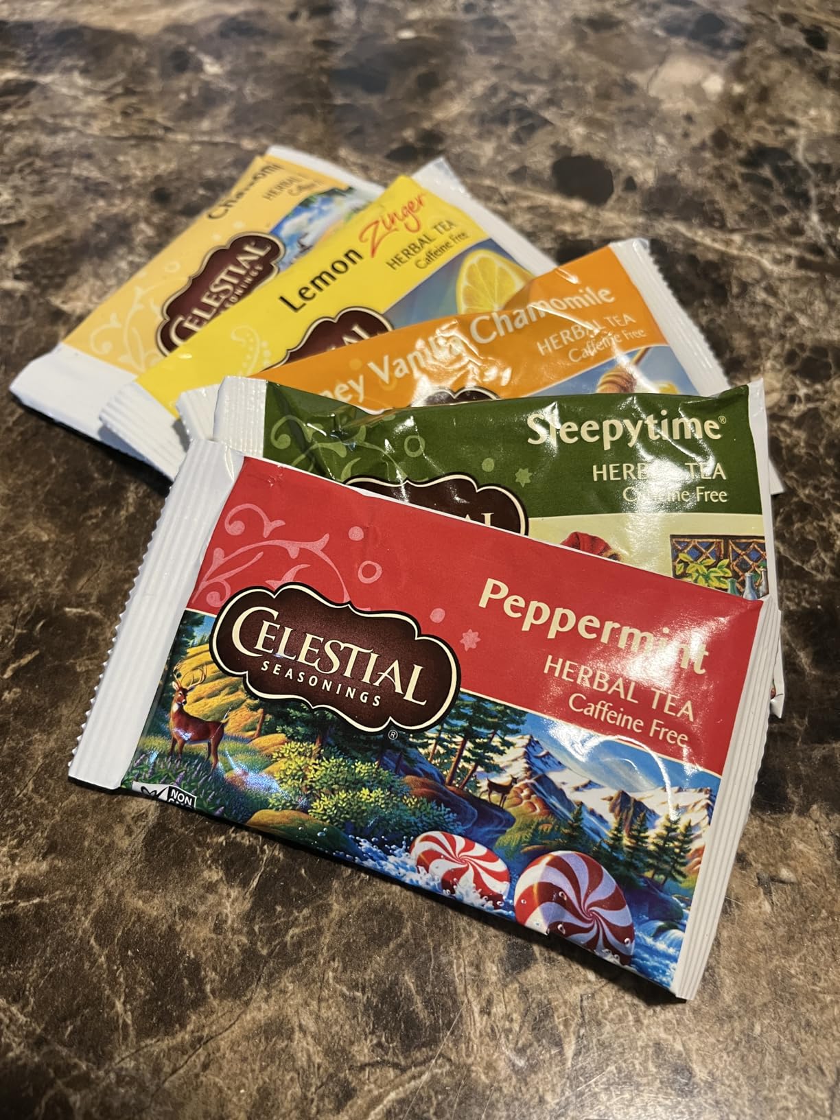 Celestial Seasonings Herbal Tea Sampler Variety Pack, Caffeine Free, 18 Tea Bags Box customer photo 1