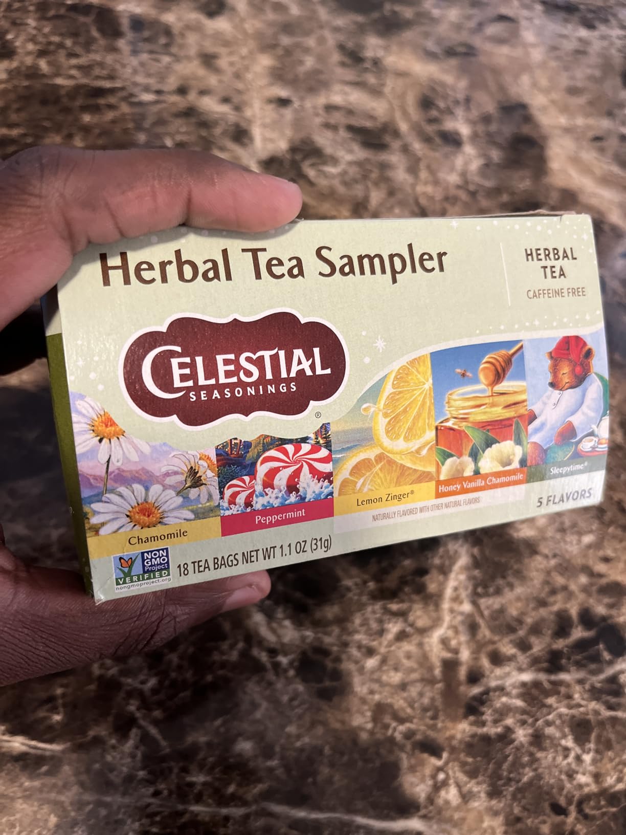 Celestial Seasonings Herbal Tea Sampler Variety Pack, Caffeine Free, 18 Tea Bags Box customer photo 2