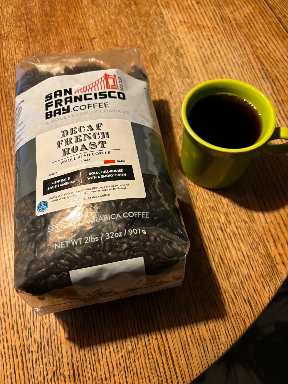 San Francisco Bay Coffee - Decaf Dark Roast Whole Bean Coffee - Decaf French Roast (2 lb bag) - Swiss Water Processed customer photo 2