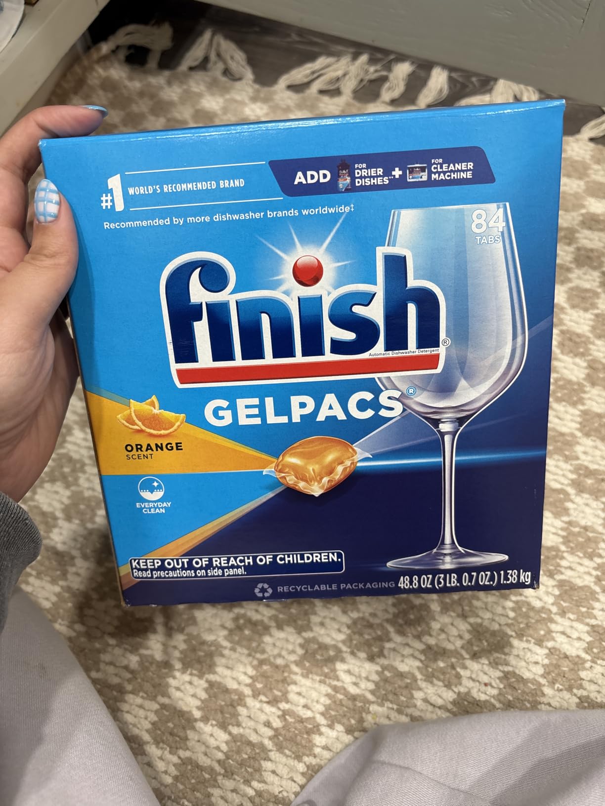 Finish Gelpacs Dishwasher Detergent Pods, Quick Dissolving Cleaning Power, Fights Grease & Dried-On Food, Easy-to-Use Pre-Measured Dishwasher Soap, Orange Scent, 84 Count customer photo 2