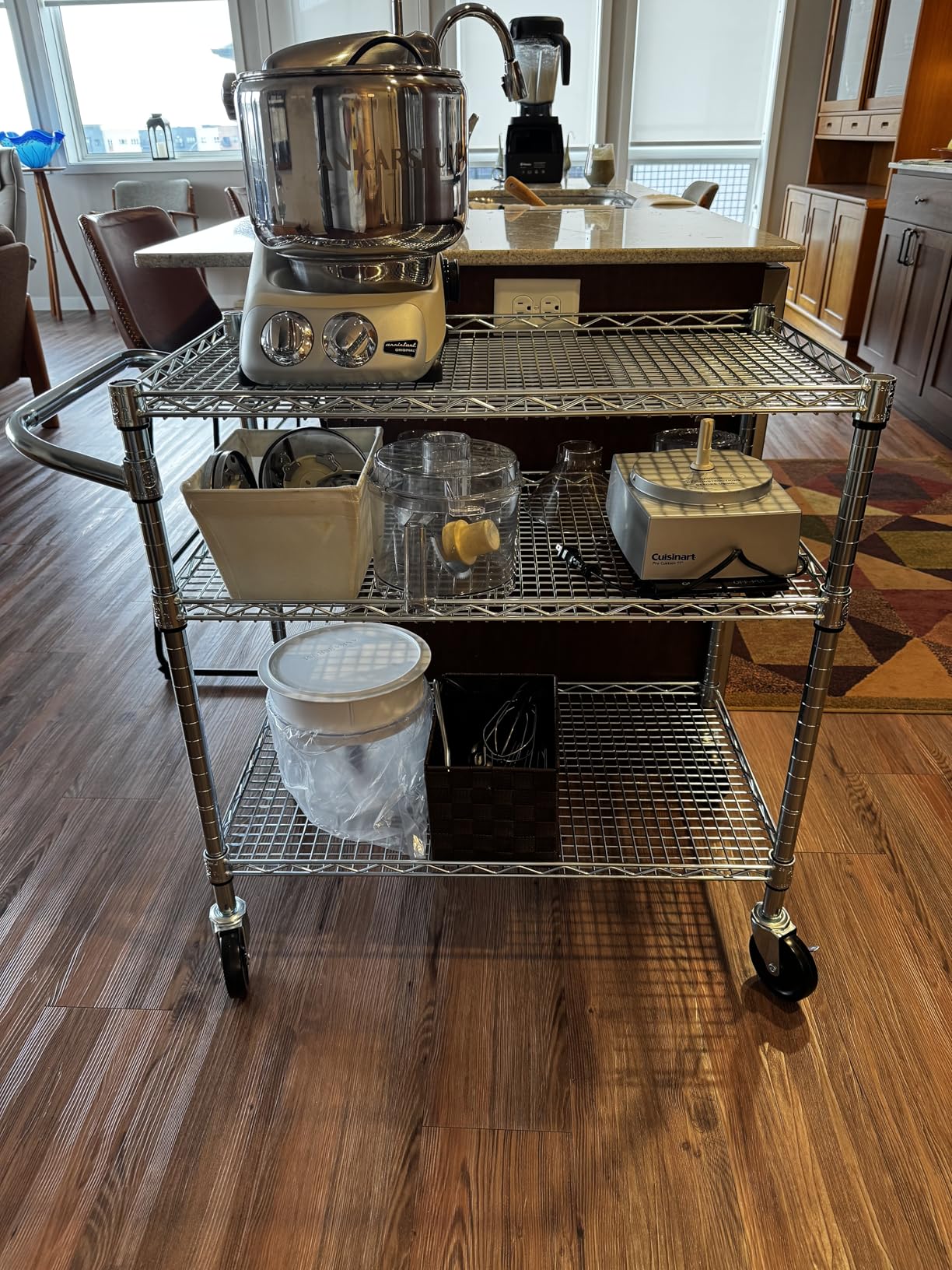 Seville Classics UltraDurable NSF Commercial Heavy Duty Metal Rolling Utility Cart, w/ Steel Shelves, Handle Bar for Restaurant, Garage, Warehouse, Kitchen, Office, Top Shelf (36