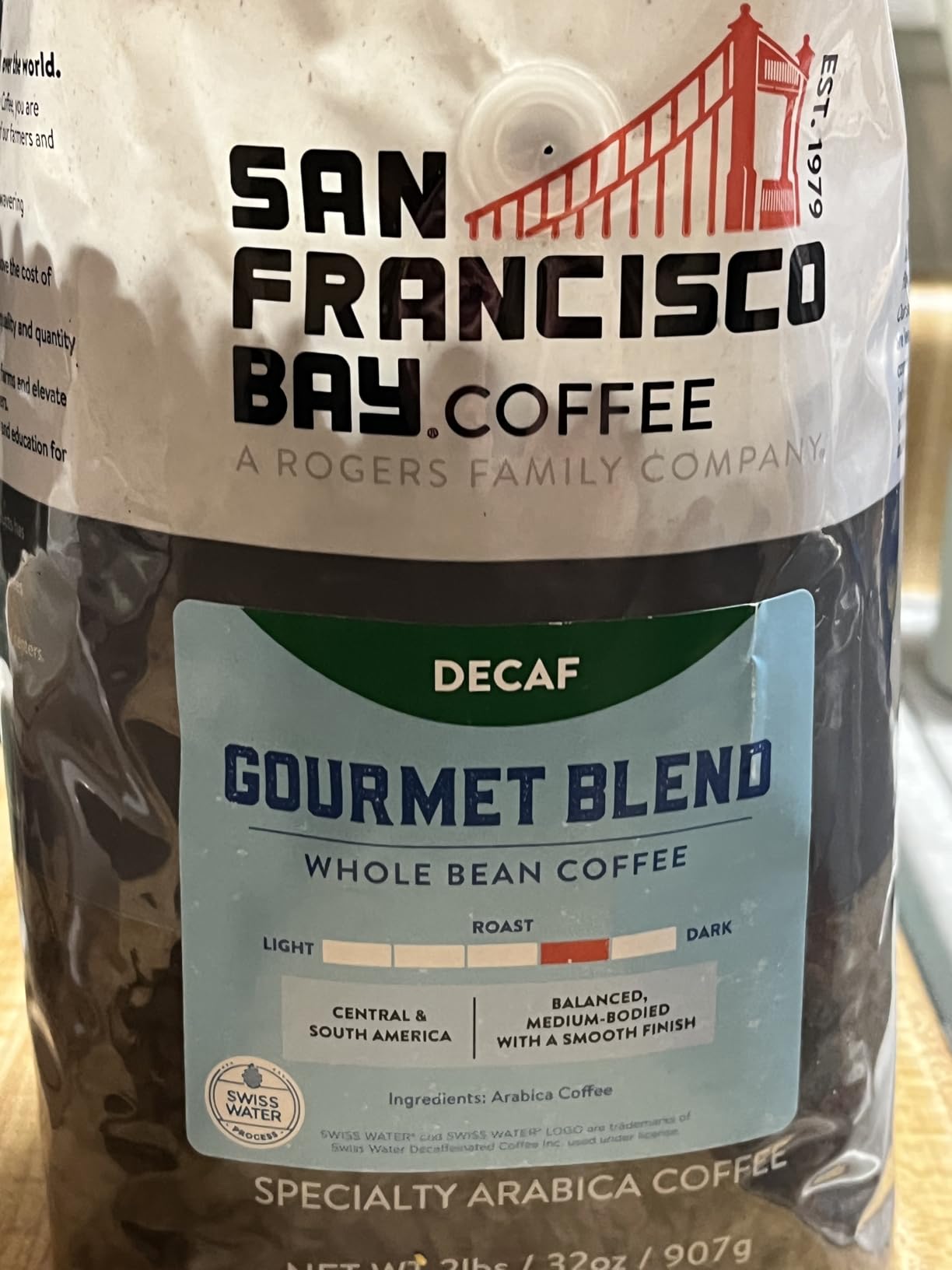 San Francisco Bay Coffee - Decaf Medium-Dark Roast Whole Bean Coffee - Decaf Gourmet Blend (2 lb bag) - Swiss Water Processed customer photo 2