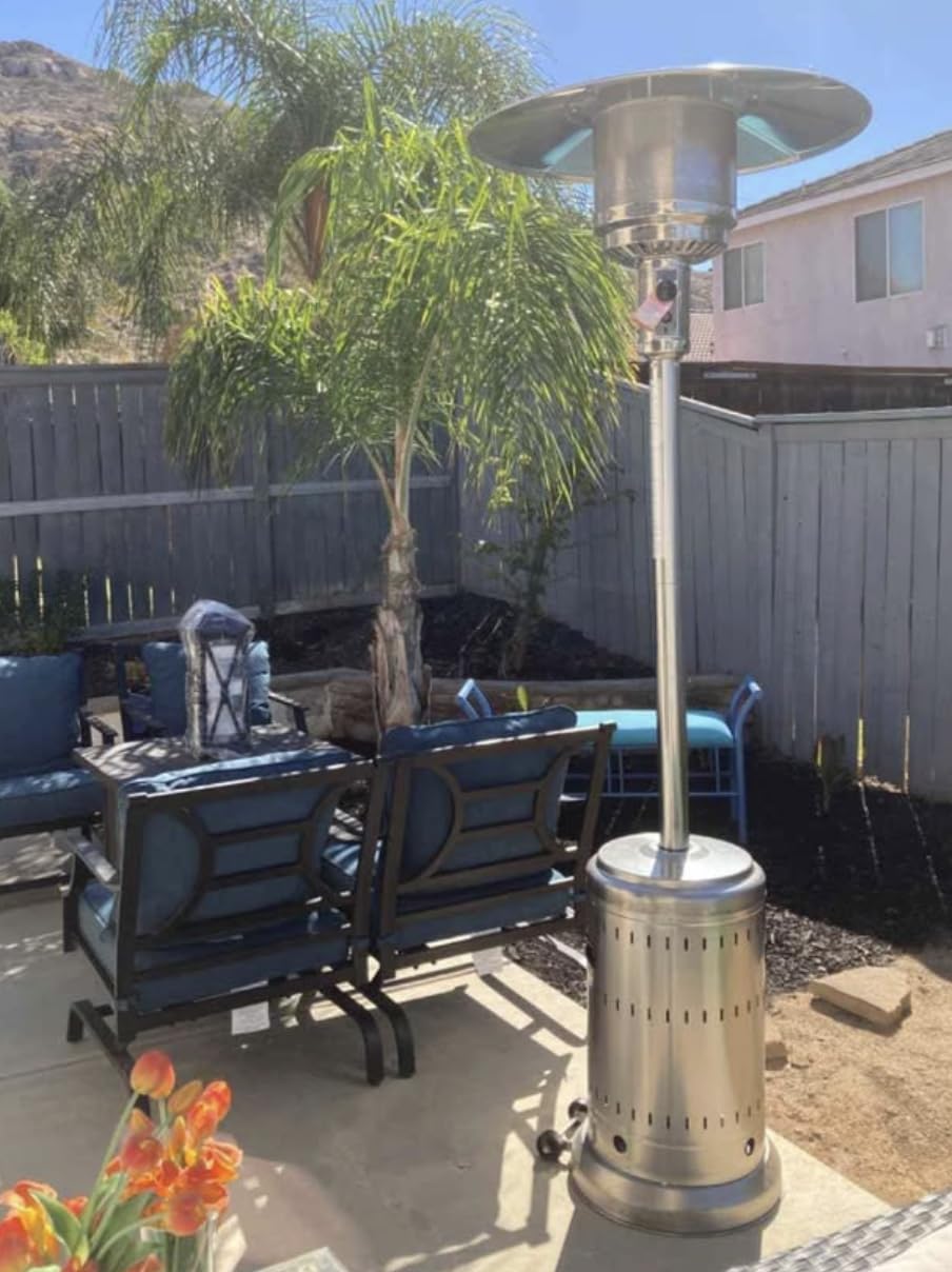 Amazon Basics 46,000 BTU Portable Outdoor Propane Patio Heater with Wheels, Commercial & Residential, Easy to Use, with Water Tank, Havana Bronze customer photo 1