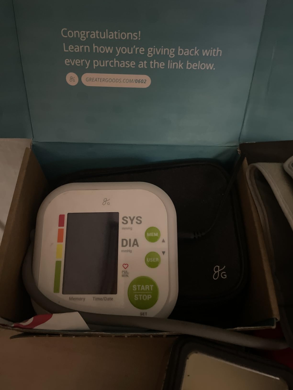 Greater Goods Upper Arm Blood Pressure Monitor for Home Use - Automatic One-Touch BP Machine, Wide-Range Cuff (8.7