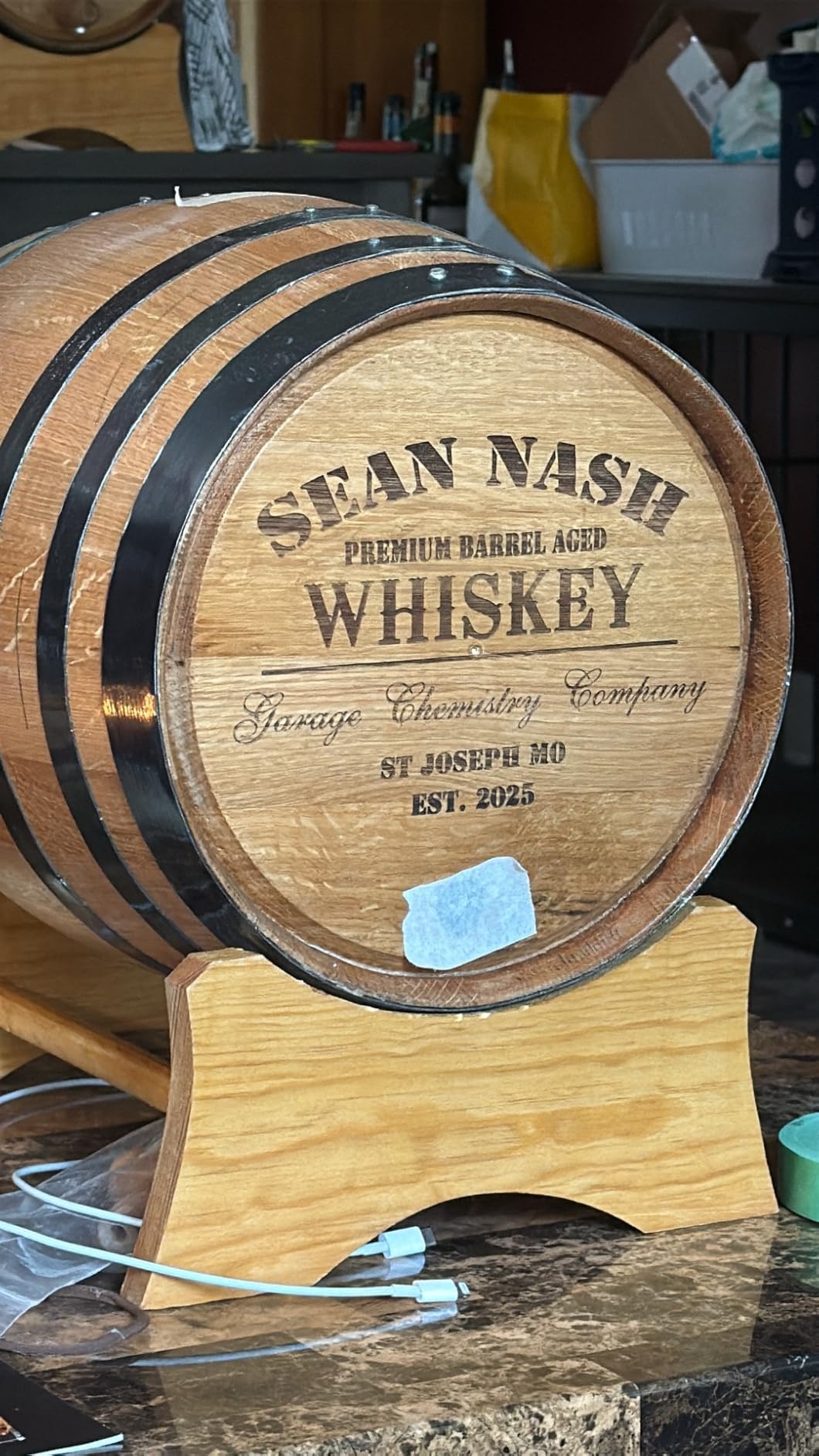 Personalized 1 Liter Oak Aging Barrel Liquor Dispenser w/Wood Stand, Bung & Spigot - Age Cocktails, Bourbon, Whisky, Rum, Tequila, Mead Wine - 1L Mini Whiskey Barrels (P5) customer photo 1