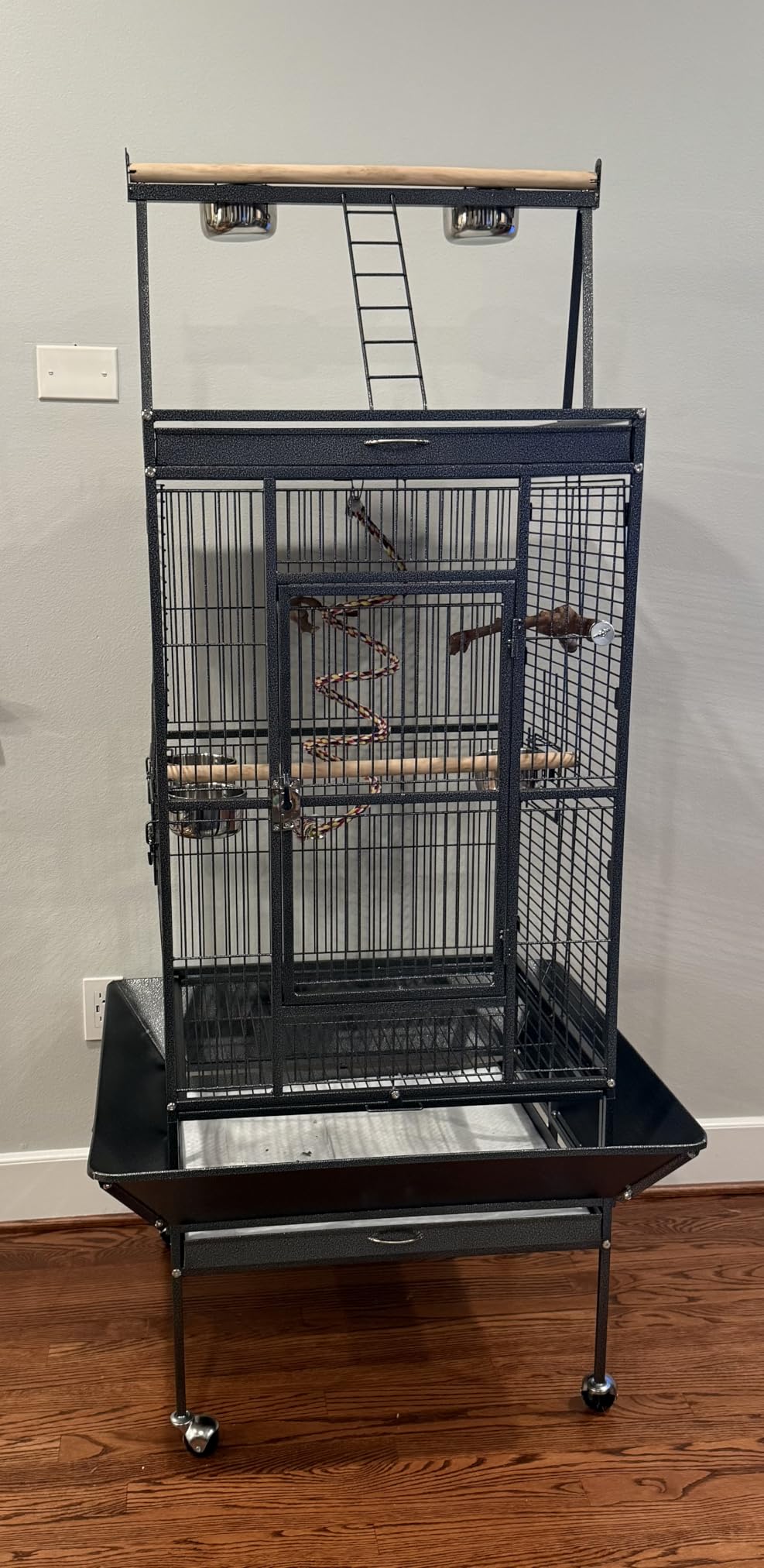 Yaheetech 69-inch Wrought Iron Rolling Large Parrot Bird Cage for African Grey Small Quaker Amazon Cockatiel Sun Parakeet Green Cheek Conure Dove Lovebird Budgie Play Top with Stand customer photo 1