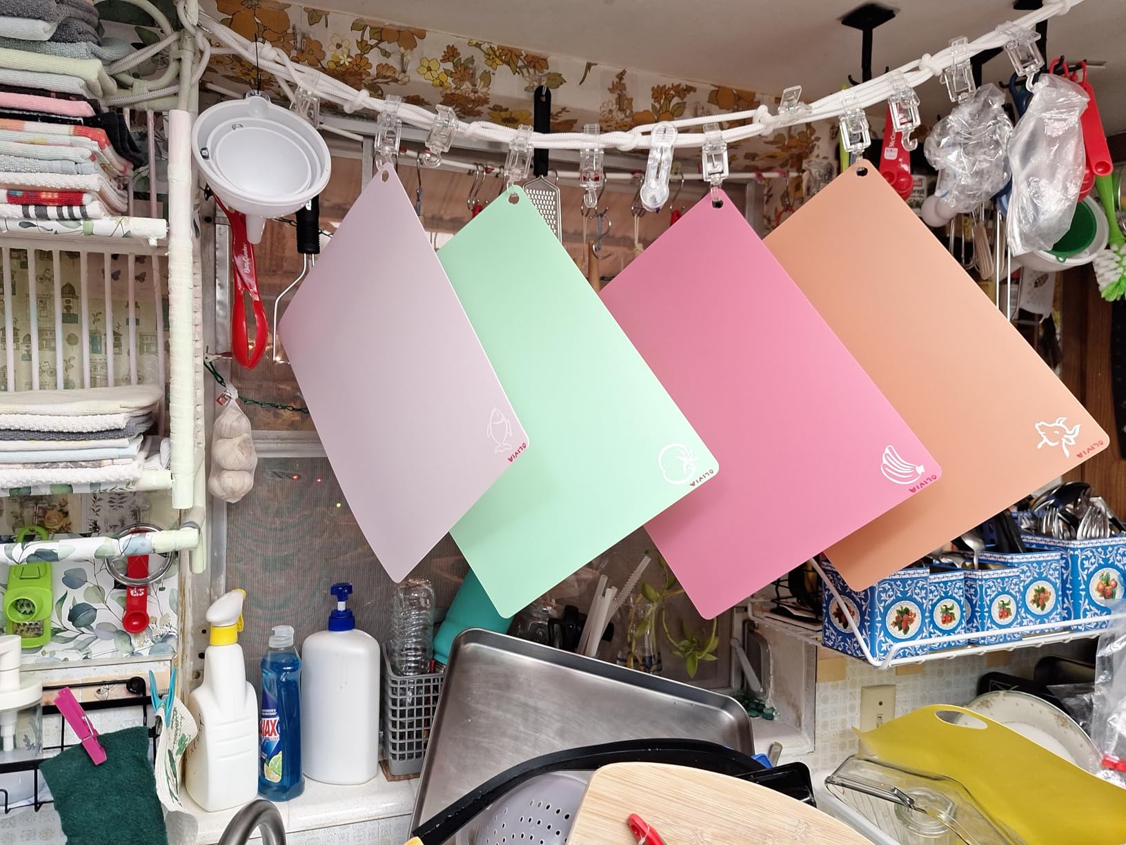 Cooler Kitchen 4 Piece Flexible Plastic Cutting Boards for Kitchen, BPA Free Plastic Cutting Mats For Kitchen - Extra Thick Chopping Mats - Mats Color Coded with Food Icons - Non Slip Dishwasher Safe customer photo 2