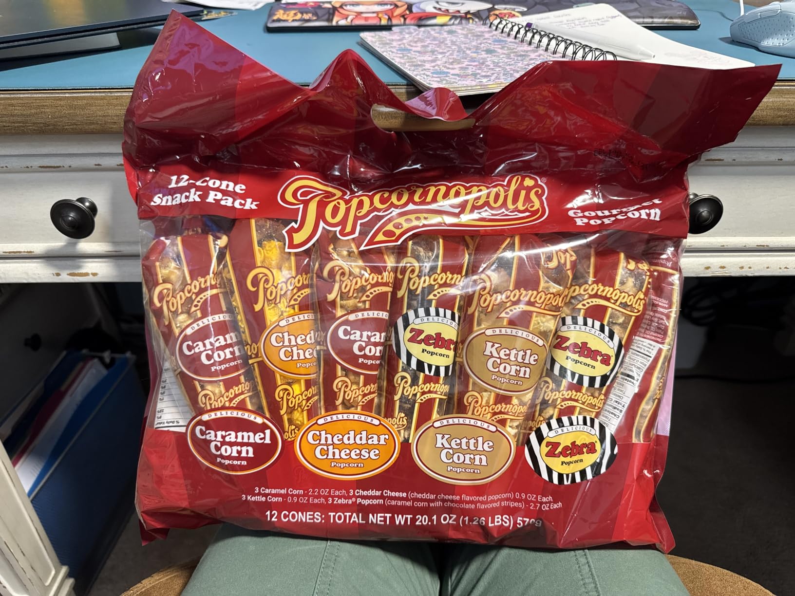 Popcornopolis Gourmet Popcorn Cone Variety Pack - Zebra Popcorn, Cheddar Cheese Popcorn, Caramel Popcorn & Kettle Corn Popcorn, Great for Gifting & Sharing, (12-Count) customer photo 1