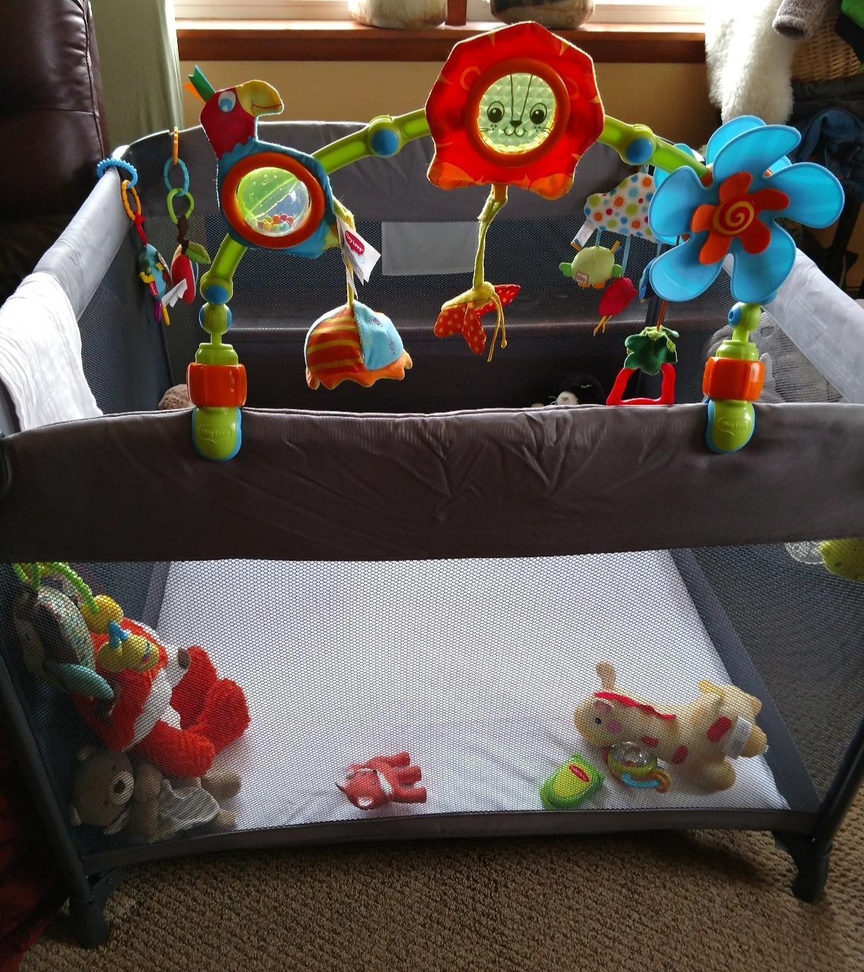 Joovy Room2 Large Portable Playpen for Babies and Toddlers with Nearly 10 sq ft of Space, Large Mesh Windows for 360 View, and Waterproof Mattress Sheet - Folds Easily when Not in Use (Black) customer photo 1