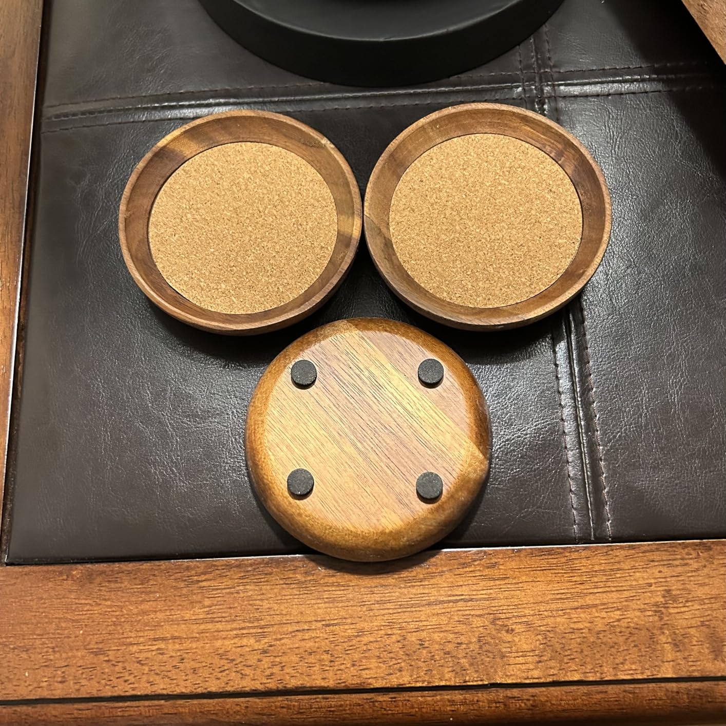 Kamenstein 4 Piece Set, Natural Acacia Wood and Cork Stackable Coasters, Set of 4 customer photo 1