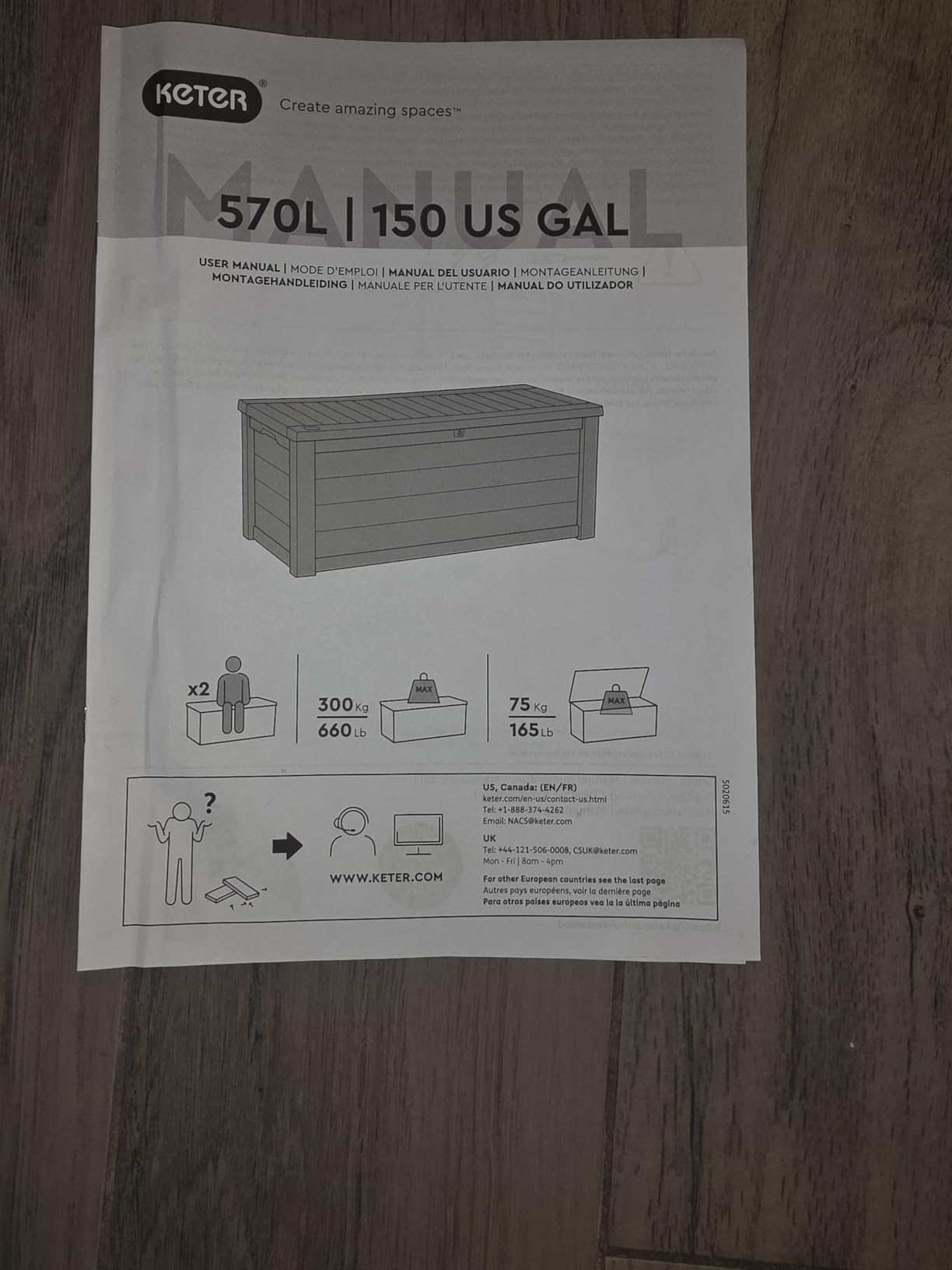 Keter 150 Gallon Resin Large Deck Box Organization and Storage Box for Patio, Outdoor Cushions, Garden Tools, Brown customer photo 1