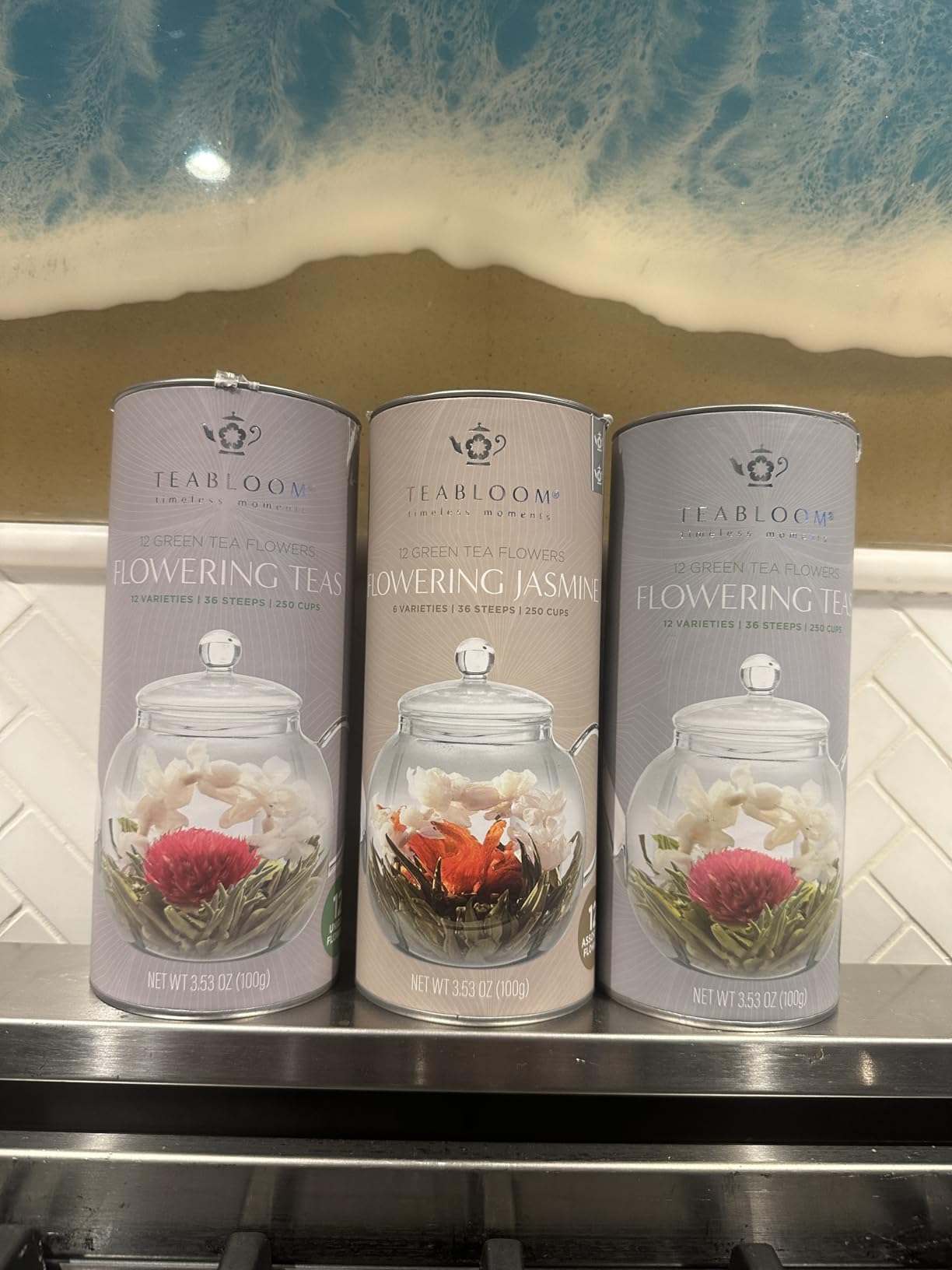 Teabloom Flowering Tea - 12 Unique Varieties of Fresh Blooming Tea Flowers - Hand-Tied Natural Green Tea Leaves & Edible Flowers - 12-Pack Gift Canister customer photo 2