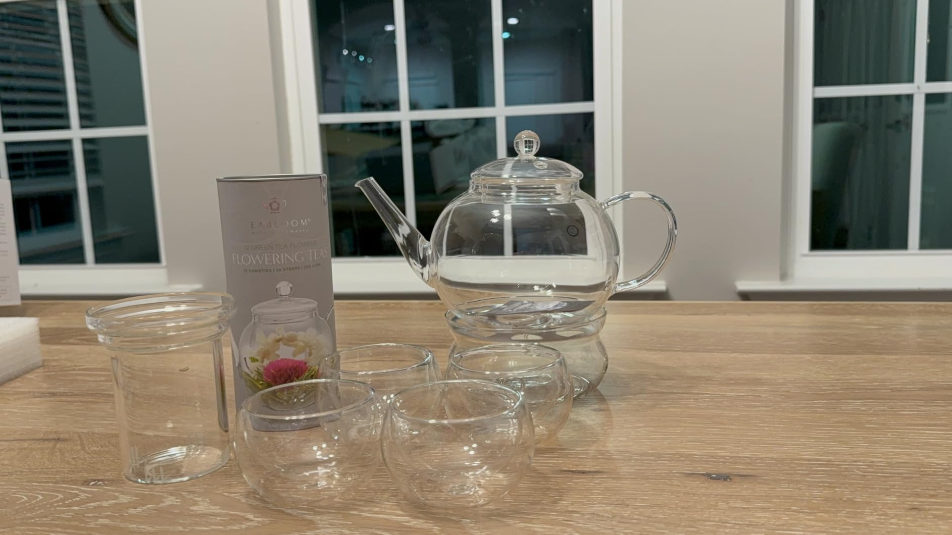 Teabloom Complete Glass Tea Set - Teapot (40 oz), Loose Tea Infuser, 4 Insulated Teacups, Tea Warmer with Candlelight, and 12 Flowering Teas - Elegant Blooming Tea Gift Set customer photo 1
