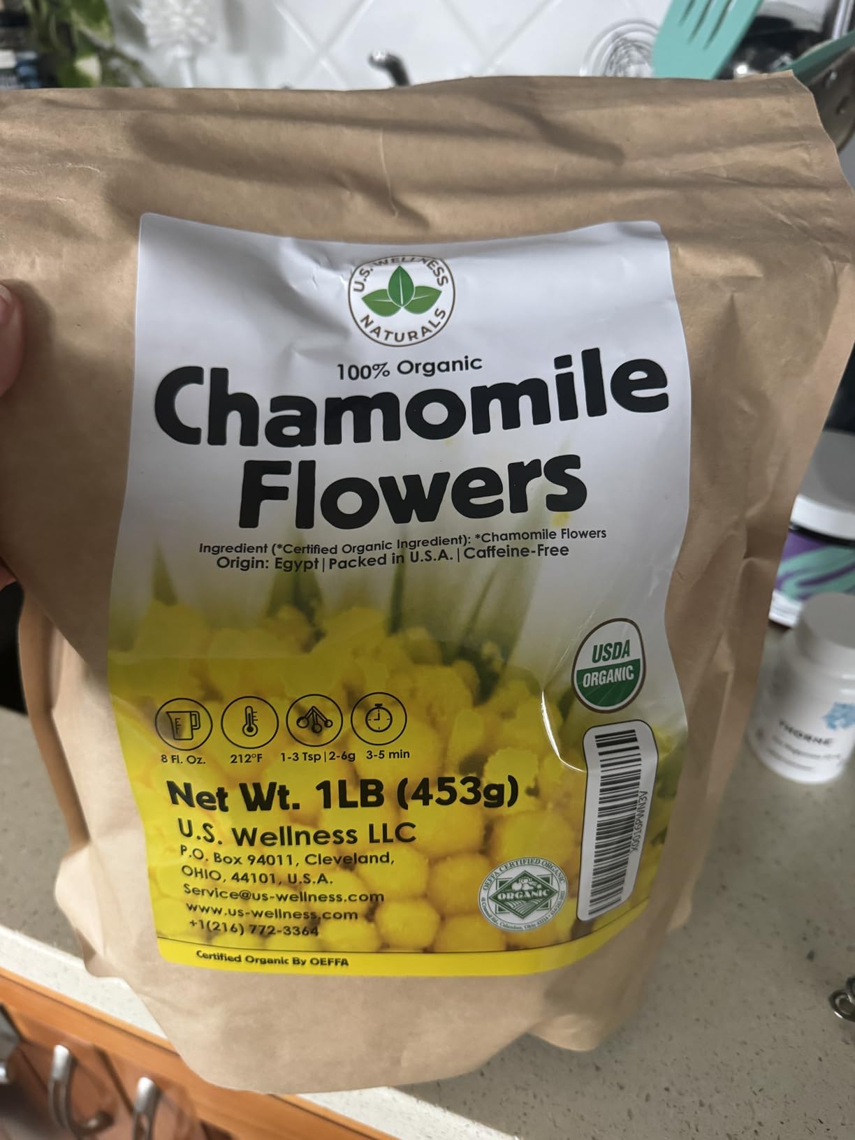 Chamomile Tea 1LB (16Oz) 100% CERTIFIED Organic (USDA seal) Chamomile Flowers Herbal Tea (Matricaria Chamomilla) in 1 lb Bulk BPA-free Resealable Bags from U.S. Wellness customer photo 1