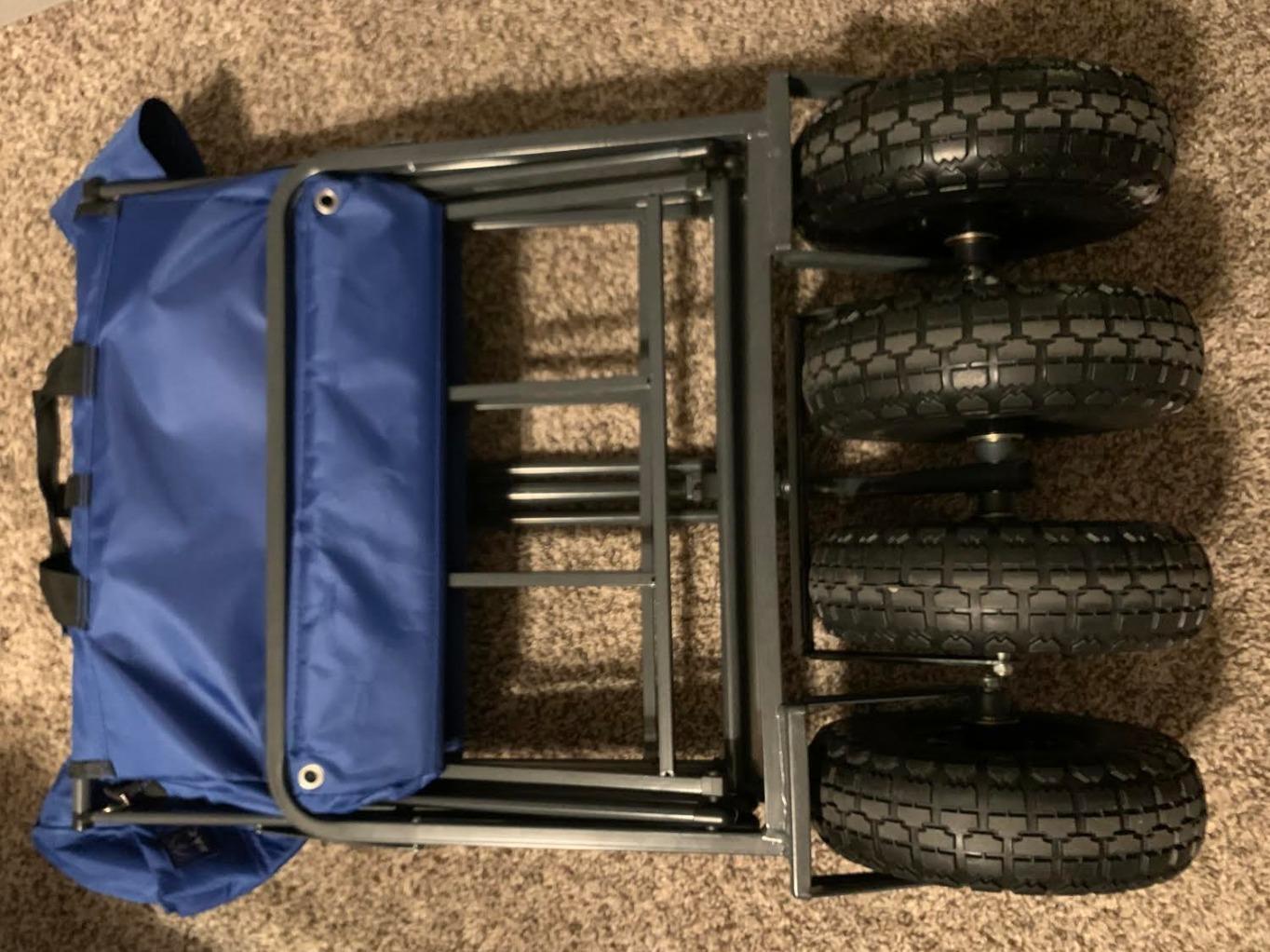 Mac Sports Heavy Duty Collapsible Folding All Terrain Utility Beach Wagon Cart, Blue/Black customer photo 2