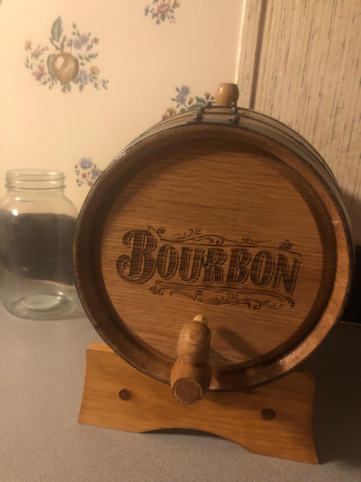 1 Gallon American Oak Bourbon Aging Barrel (5 Liter) with Wood Stand, Bung and Spigot - Age Cocktails, Whiskey, Rum, Tequila, Beer & Wine - Laser Engraved Bourbon Barrels (B512) customer photo 1