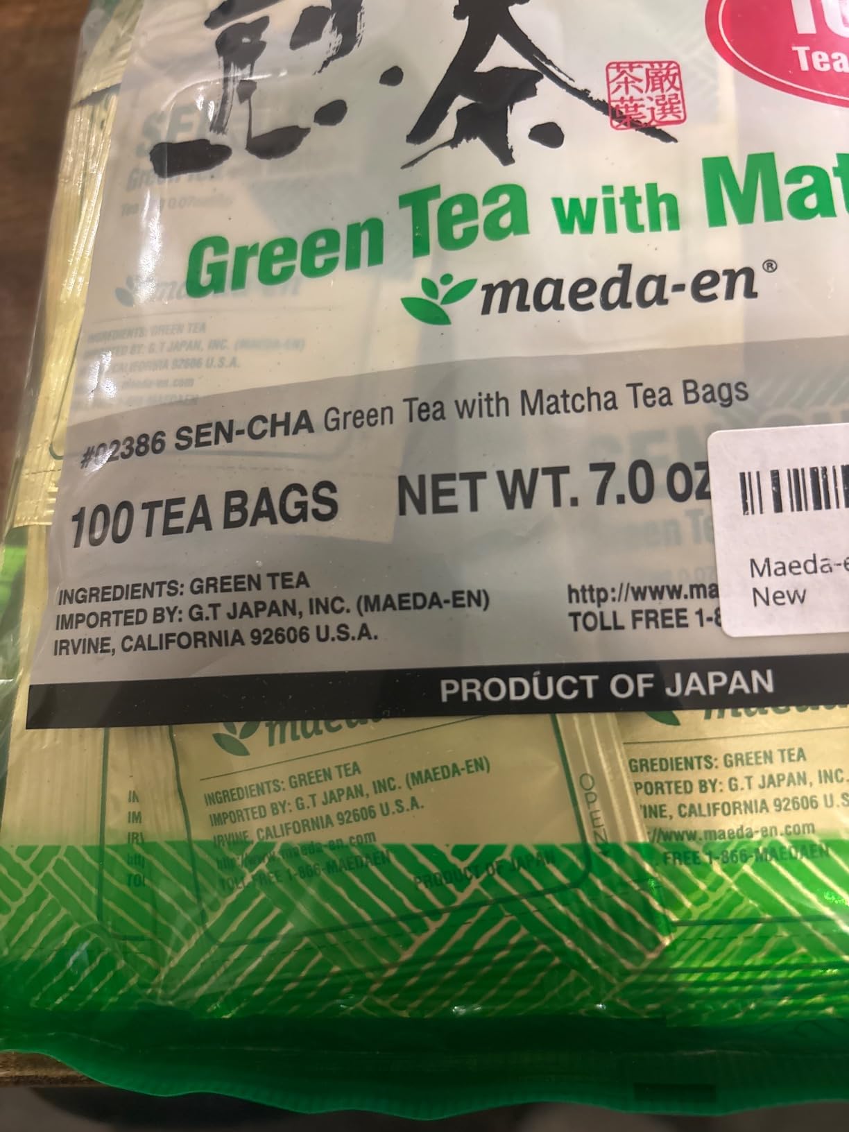 Maeda Sen-cha Green Tea With Matcha Tea Bags, 100-Count customer photo 1