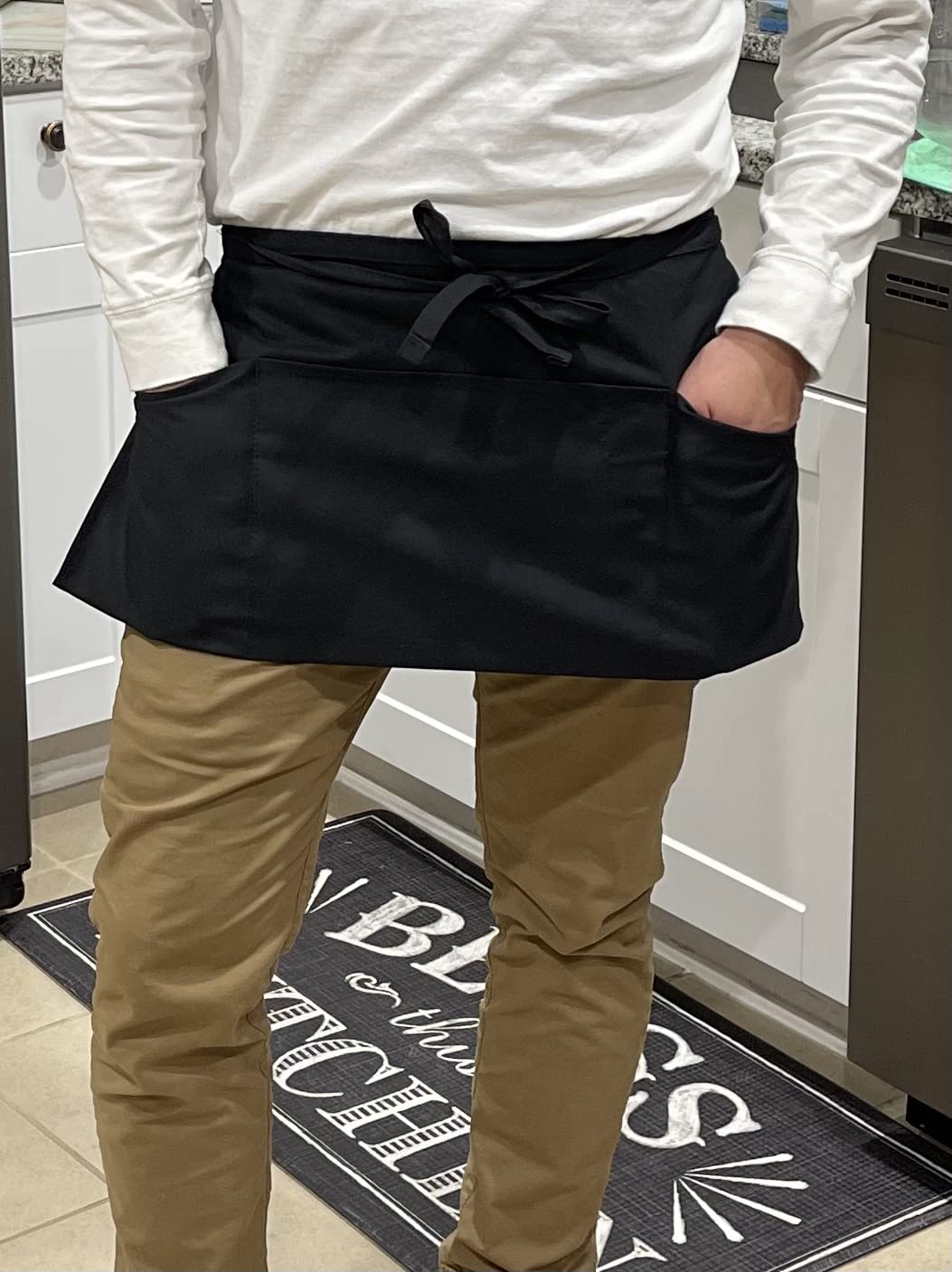 Syntus 3 Pack Server Aprons with 3 Pockets, 100% Cotton Waitress Waiter Waist Apron customer photo 1