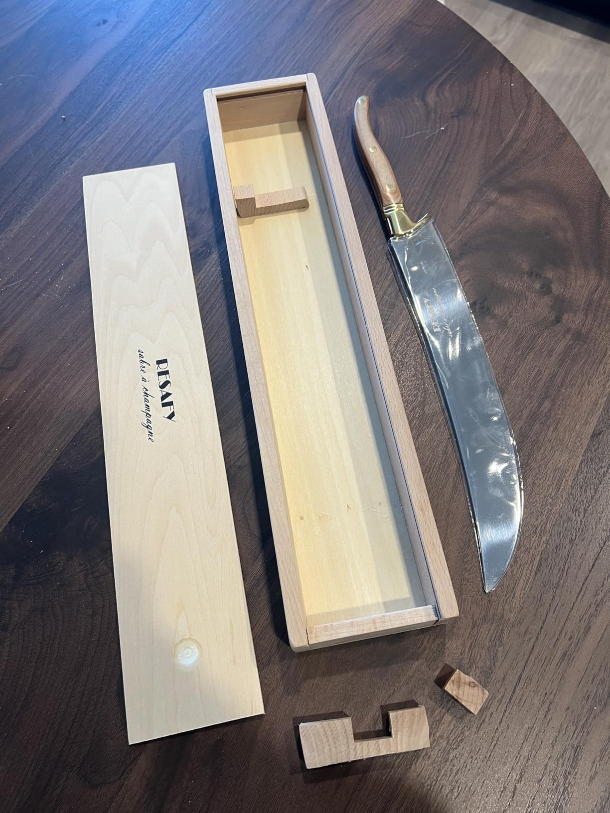 Resafy Champagne Saber With Wooden Box Sparkling Wine Opener Champagne Knife Sword Opener (Brown wood) customer photo 2