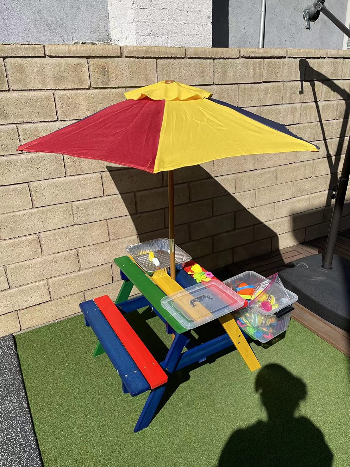 Costzon Kids Picnic Table, Fir Wood Kids Outdoor Table and Chairs with Removable Umbrella, Toddler Picnic Table for Patio, Backyard, Garden (Natural) customer photo 1