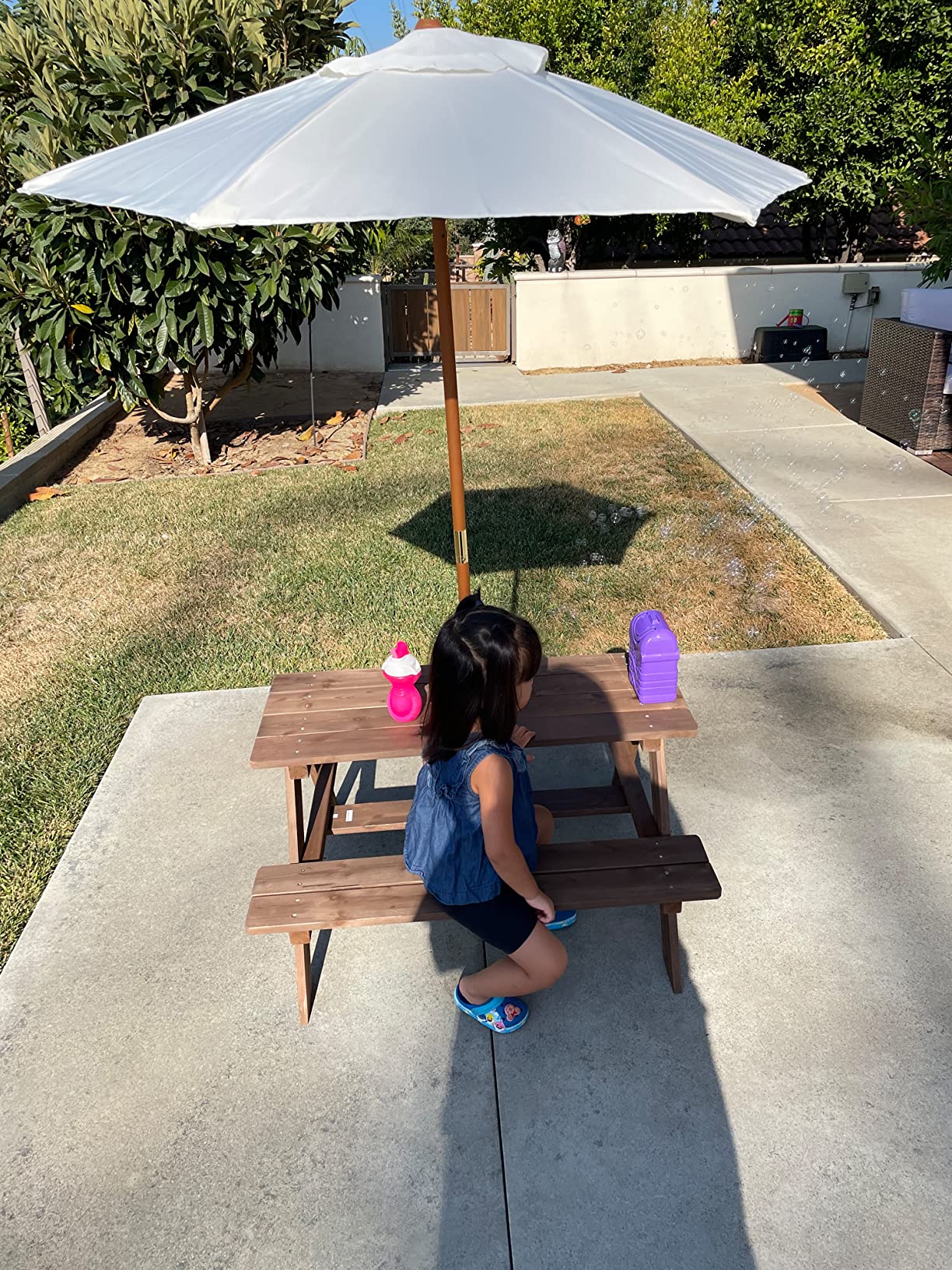 Costzon Kids Picnic Table, Fir Wood Kids Outdoor Table and Chairs with Removable Umbrella, Toddler Picnic Table for Patio, Backyard, Garden (Natural) customer photo 2
