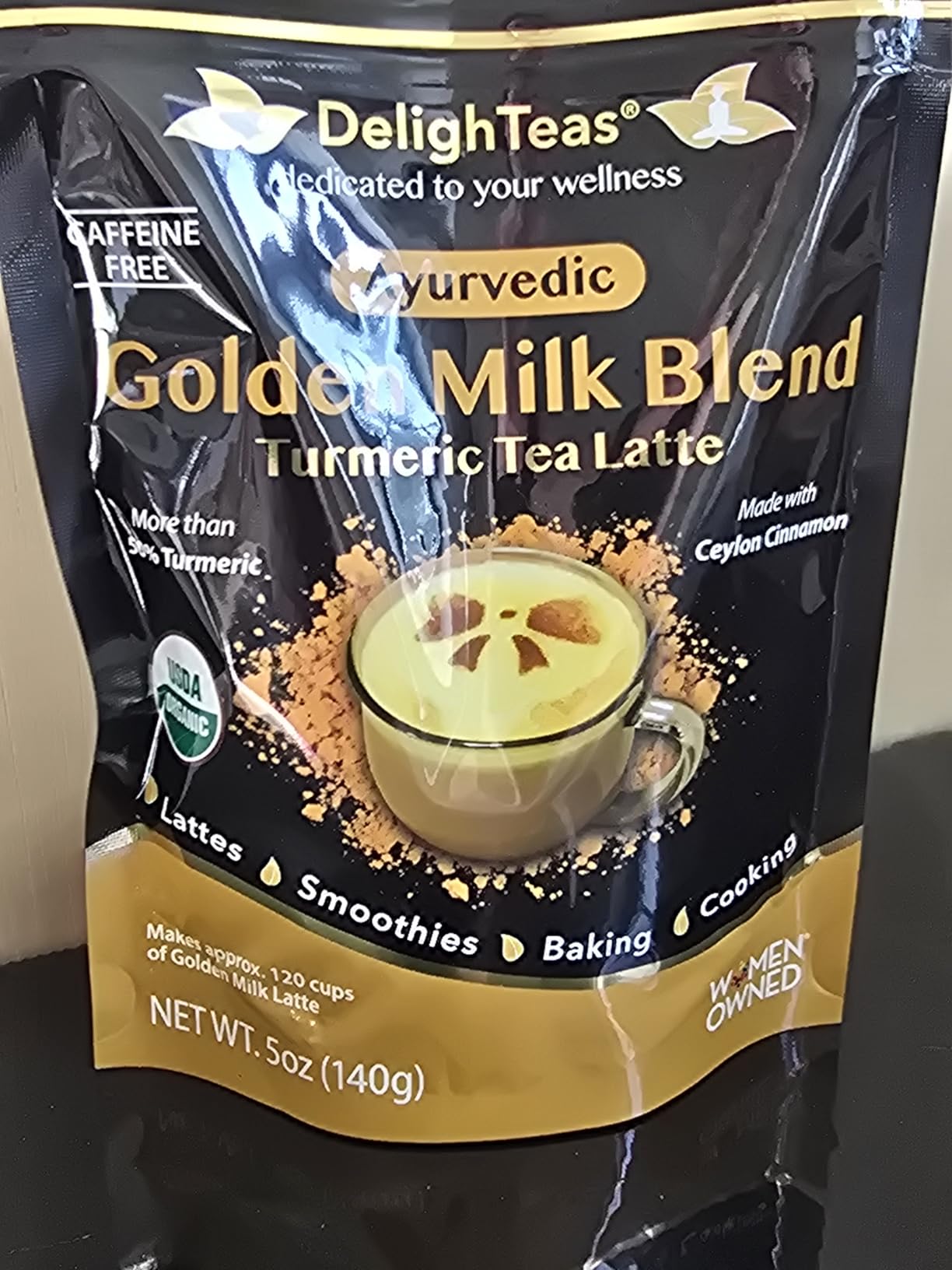 DelighTeas Organic Golden Milk Powder with Turmeric, Ginger, Ceylon Cinnamon | Ayurvedic Spices for Golden Turmeric Latte | Unsweetened, Vegan, Non-GMO, Keto | 120 Servings, 5 oz. customer photo 1