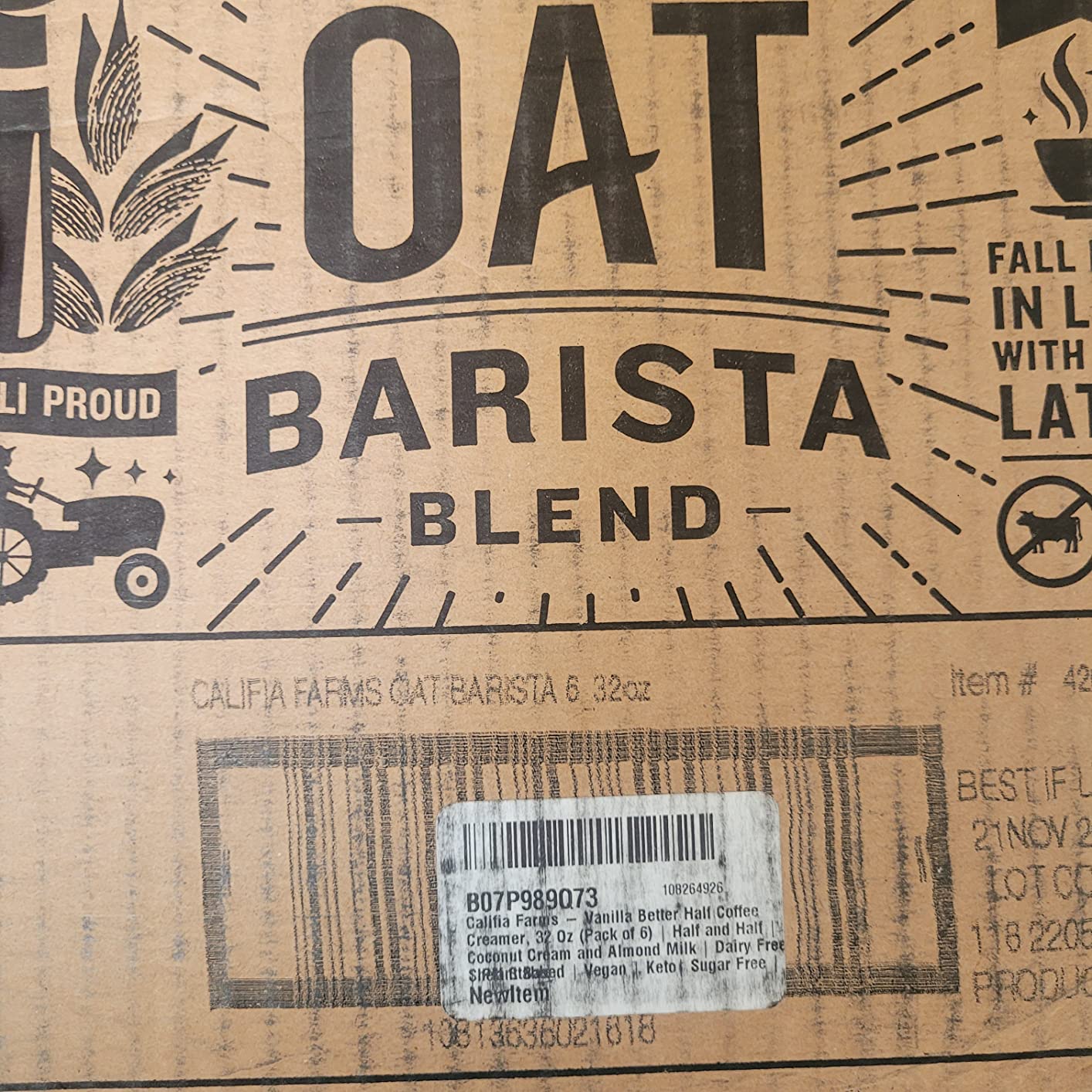 Califia Farms - Unsweetened Better Half, Half And Half Substitute, 16.9 Oz (Pack of 6), Almond Milk, Coconut Cream, Coffee Creamer, Keto, Shelf Stable, Dairy Free, Plant Based, Vegan customer photo 2