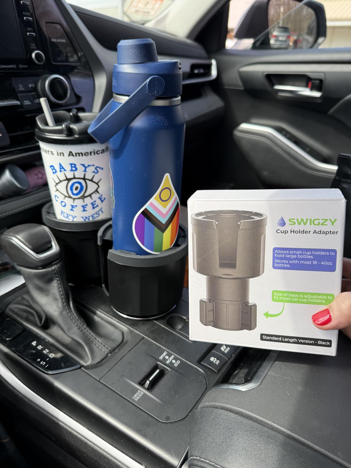 Swigzy Car Cup Holder Expander Adapter for Large Water Bottles - [Patented & Upgraded] - Holds: Hydro-Flask, Yeti, Nalgene, Owala, 32-40oz - Adjustable Expandable Insert Extender - Universal customer photo 2