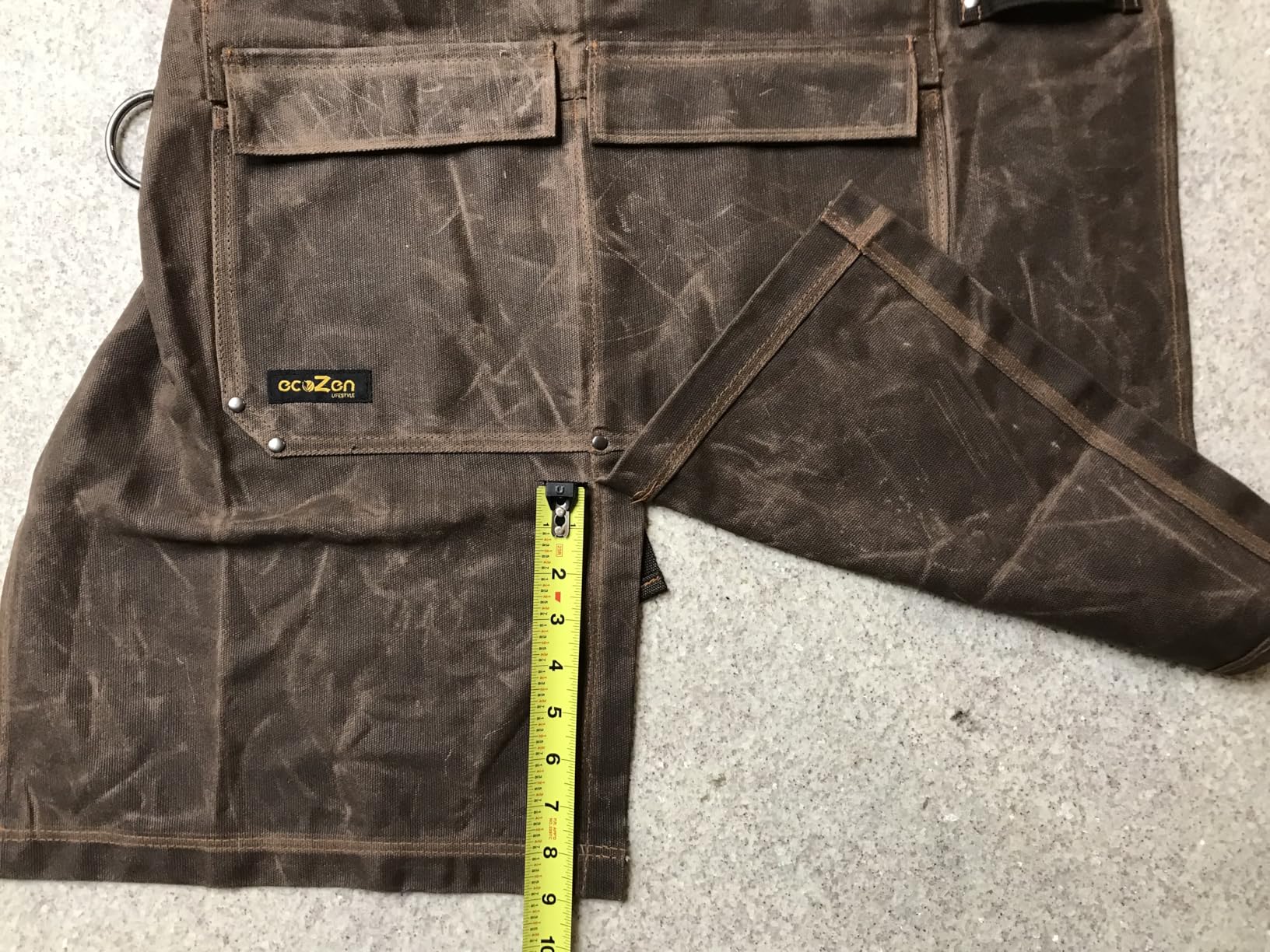 ecoZen 16oz Waxed Canvas Work Apron with Tape Holder - 27 x 34 inches Shop Apron with Elastic Back Strap and Front Pockets, Fully Adjustable, Tough Protection for Men - Brown customer photo 2