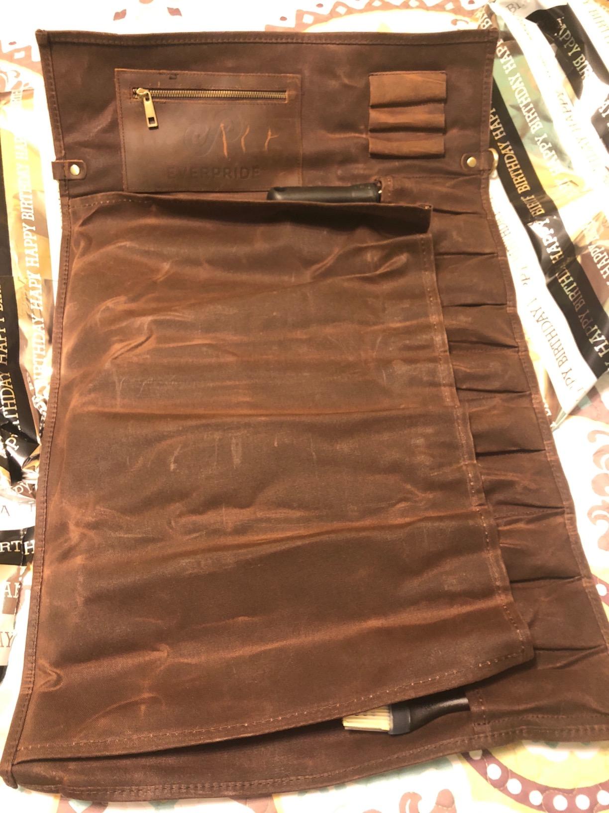 EVERPRIDE Waxed Canvas and Leather Chef Knife Roll Bag - Chef Bag Holds 10 Knives up to 15