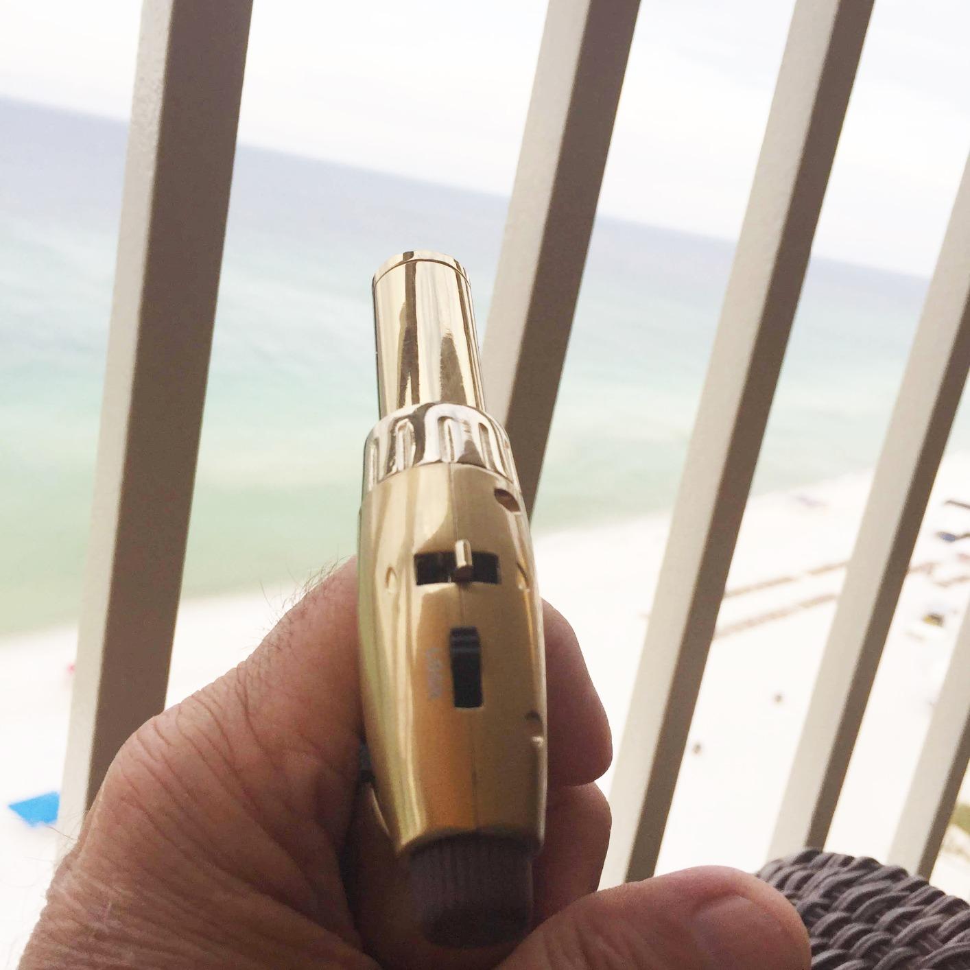 Dual Flame Butane Torch Gun - Refillable Luxury Hand Held Mini Blow Torch for Cooking, Creme Brulee, Soldering, Welding, & Resin Art - Adjustable Flame with Ignition Lock - Gold Brown by inZaynity customer photo 2