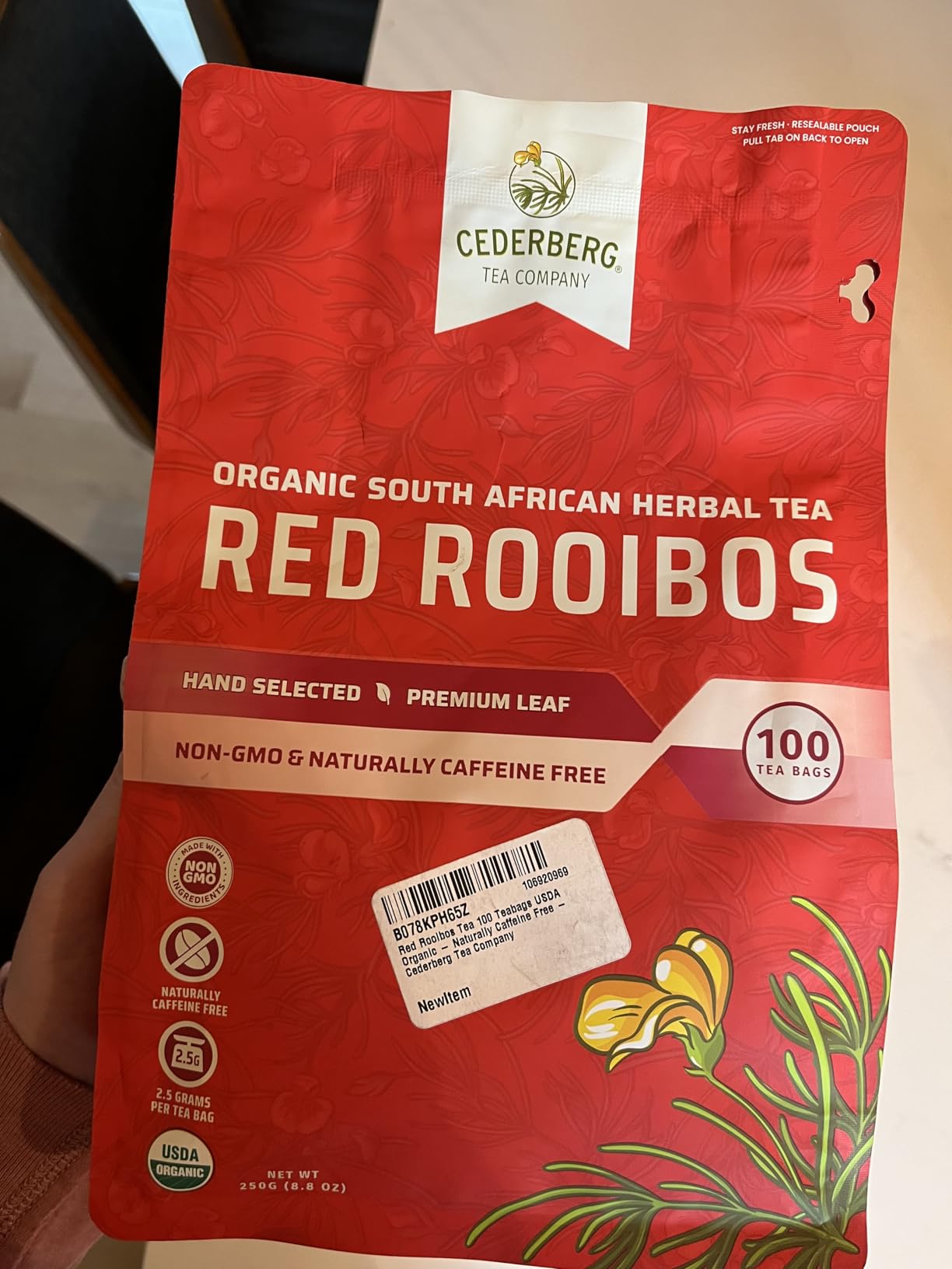 Red Rooibos Tea 100 Teabags USDA Organic - Naturally Caffeine Free - Cederberg Tea Company customer photo 2