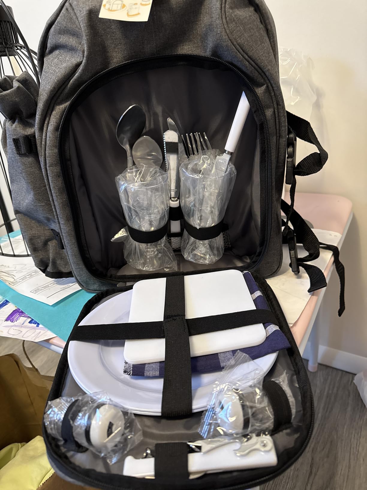 Apollo Walker Picnic Backpack Bag for 4 Person with Cooler Compartment, Wine Bag, Picnic Blanket (45
