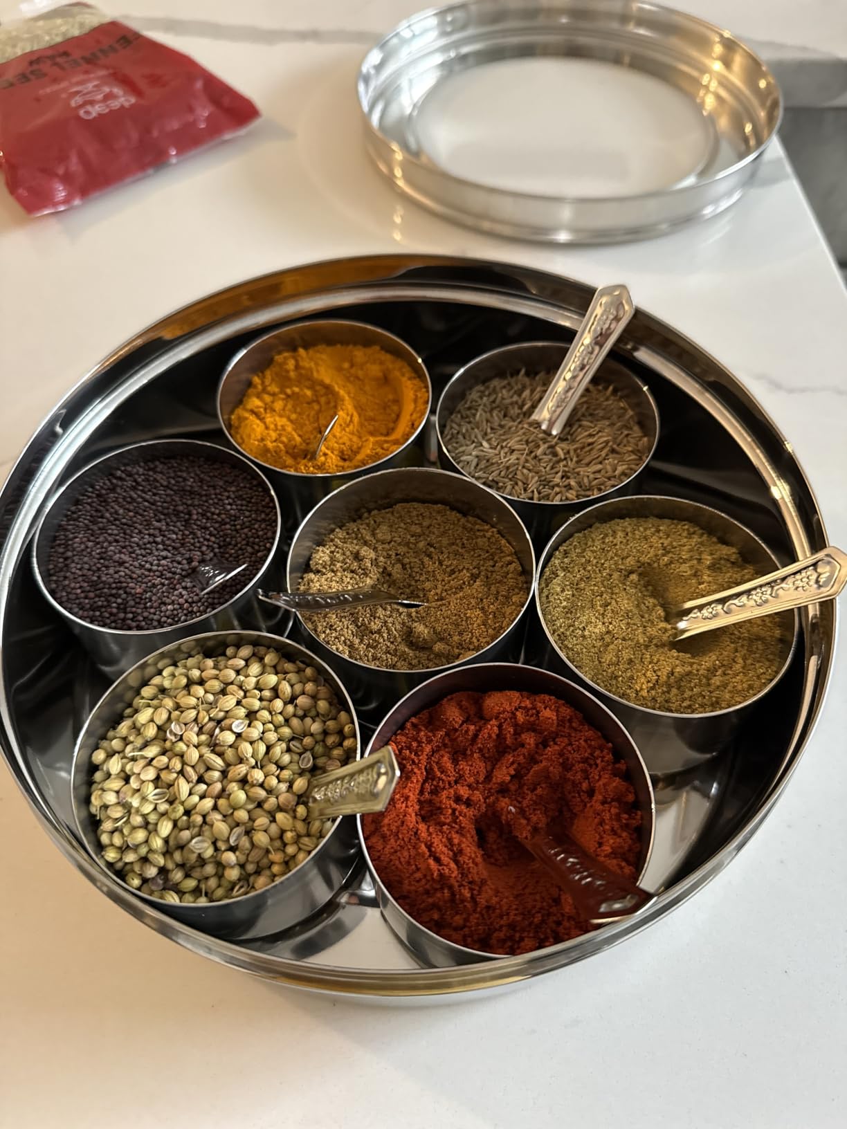 Stainless Steel Spice box with Non Breakable Transparent glass, Stainless Steel Spice Box with 7 container and 7 Small Spoons, Spice Box, Size 12 No, Color-Silver customer photo 1