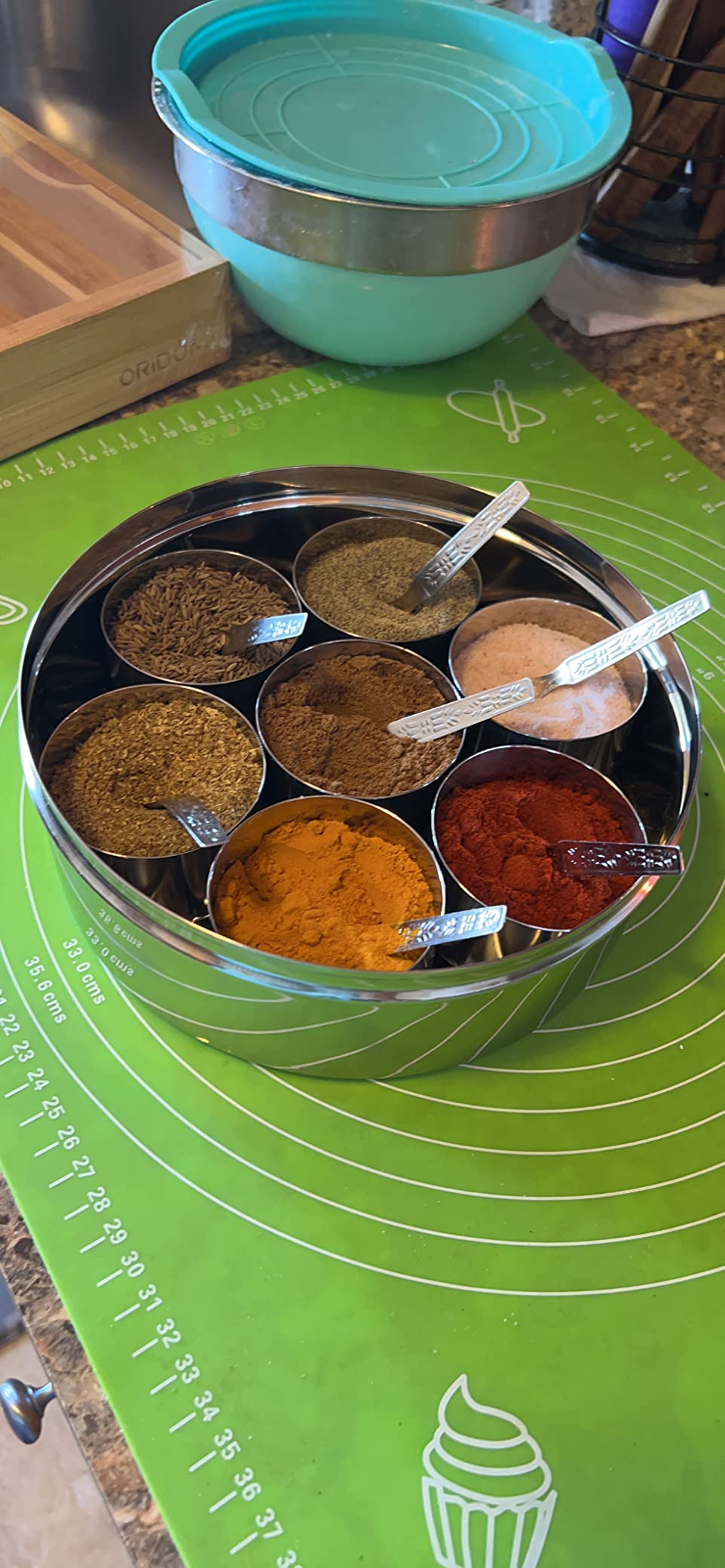 Stainless Steel Spice box with Non Breakable Transparent glass, Stainless Steel Spice Box with 7 container and 7 Small Spoons, Spice Box, Size 12 No, Color-Silver customer photo 2