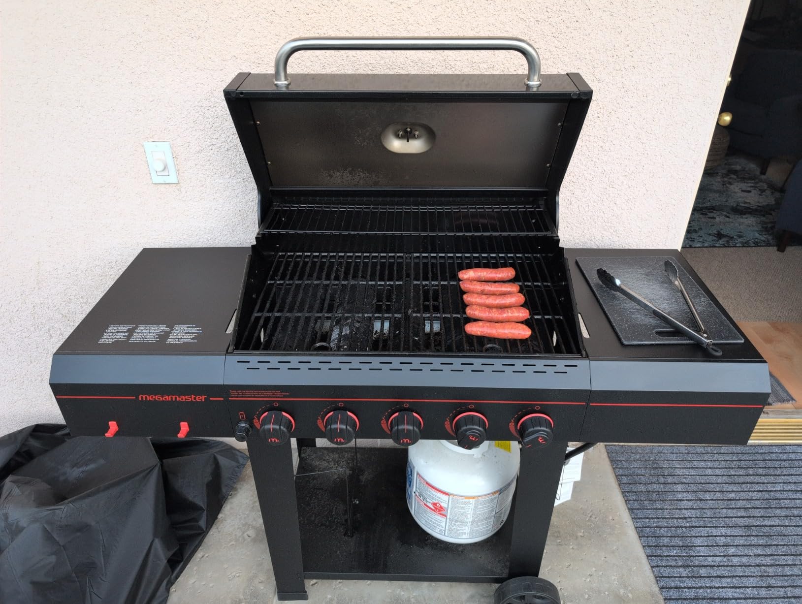 Megamaster 5-Burner Propane Gas Grill with Side Tables, Accessory Hooks, 50,000 BTUs, 656 SQ. In. Cooking Space, 2 Wheel Transport, Outdoor Kitchen Grill for BBQs, Backyards, and More - 720-0982 customer photo 1