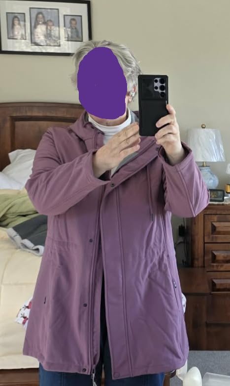 Outdoor Ventures Women's Lightweight Waterproof Fleece Lined Hooded Softshell Rain Jacket, Warm Windbreaker Long Coat customer photo 1