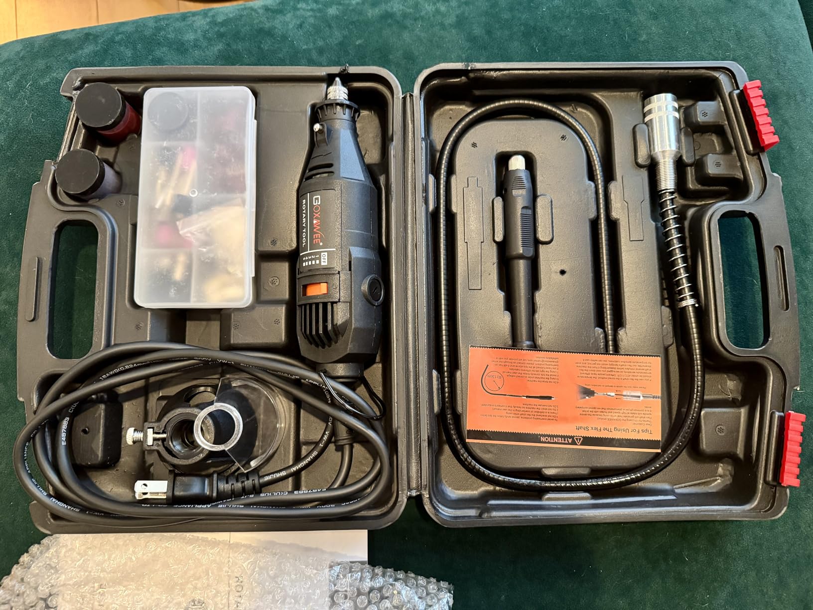 GOXAWEE Rotary Tool Kit with MultiPro Keyless Chuck and Flex Shaft -140pcs Accessories Variable Speed Electric Drill Set for Handmade Crafting Projects and DIY Creations customer photo 1