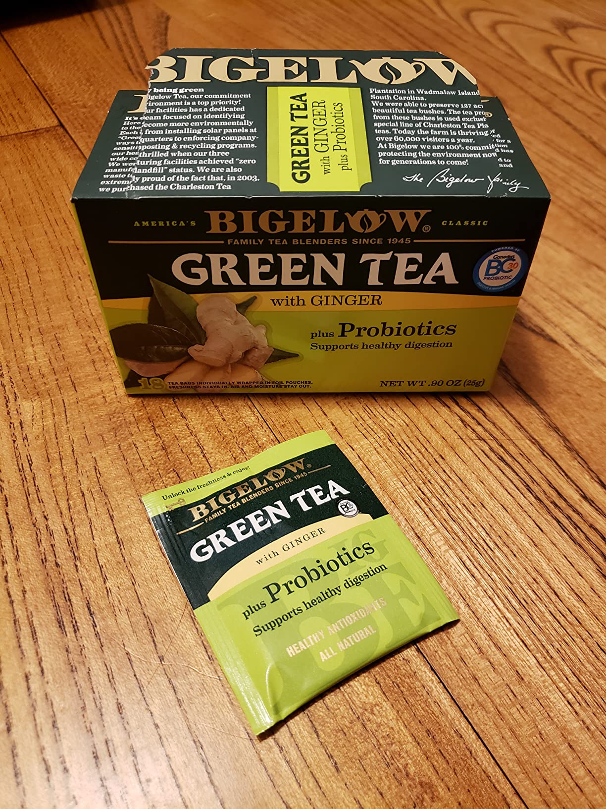 Bigelow Tea Green Tea with Ginger Plus Probiotics, Caffeinated Tea with Ginger, 18 Count Box, (Pack of 6), 108 Total Tea Bags customer photo 1
